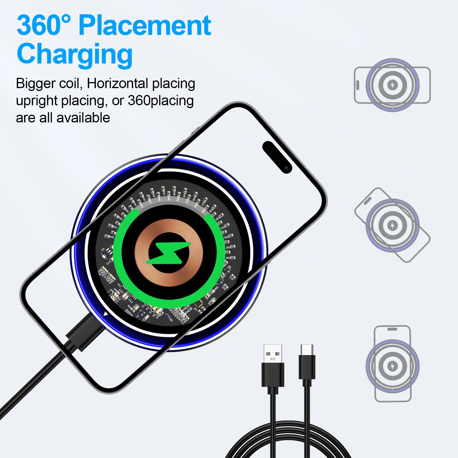 Wireless Charger Samsung Fast Charging Pad 15W Wireless Phone Charger Android Charging Station Mat For Samsung Galaxy S25 Ultra/