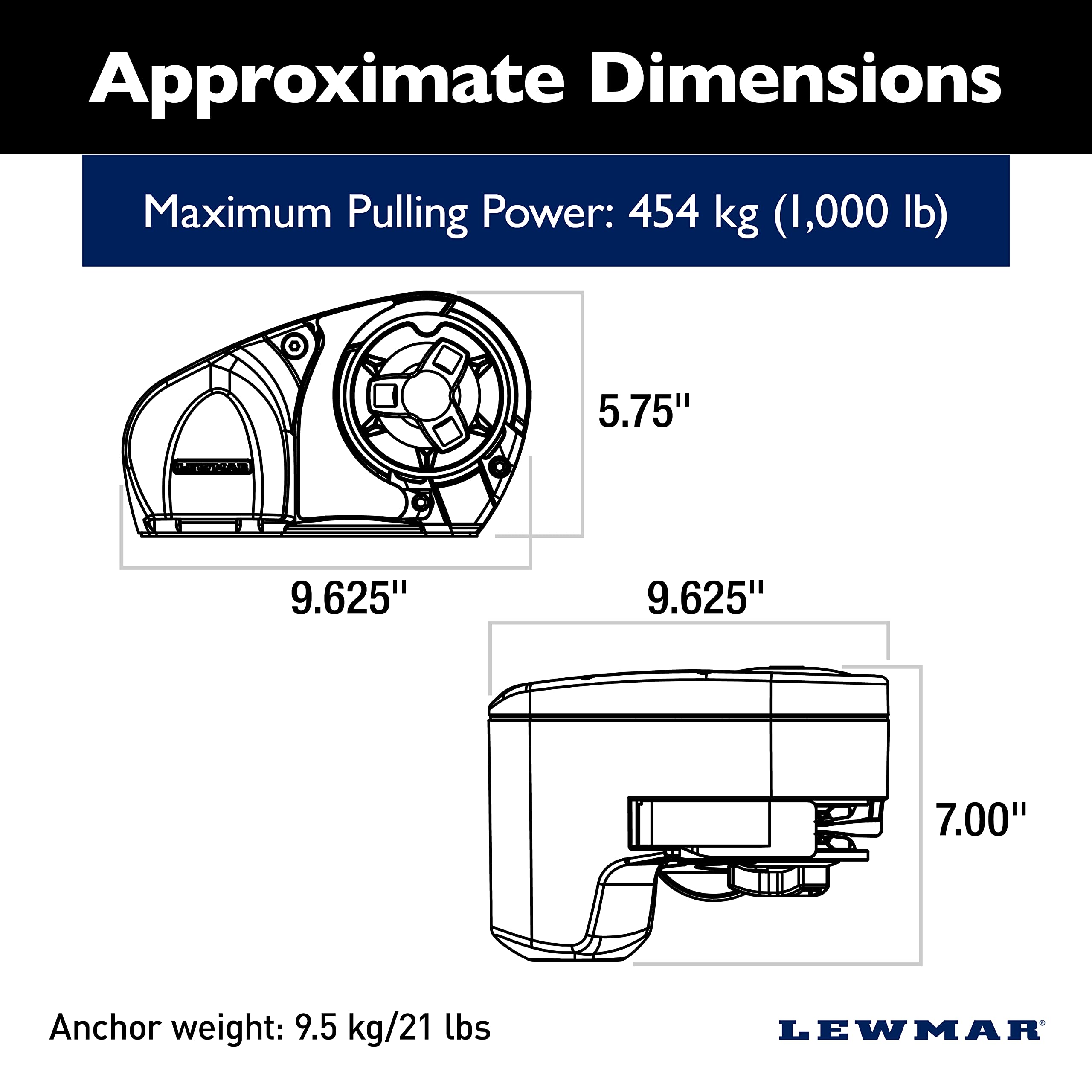 Lewmar 12V Pro Series Gypsy With 316 Stainless Steel For Boats 20' 38' With 5/16'' G4 Chain, Max Pull 1,000 Lbs.   2020201170