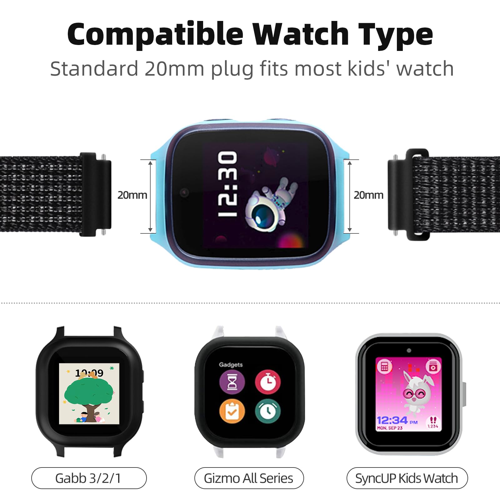 OWKEY Kids Nylon Bands 3 Pack for Gizmo Watch 1/2/3 & Gabb Watch, Pomegranate Red/Pink/Rainbow, Breathable & Washable, Easy Hook &