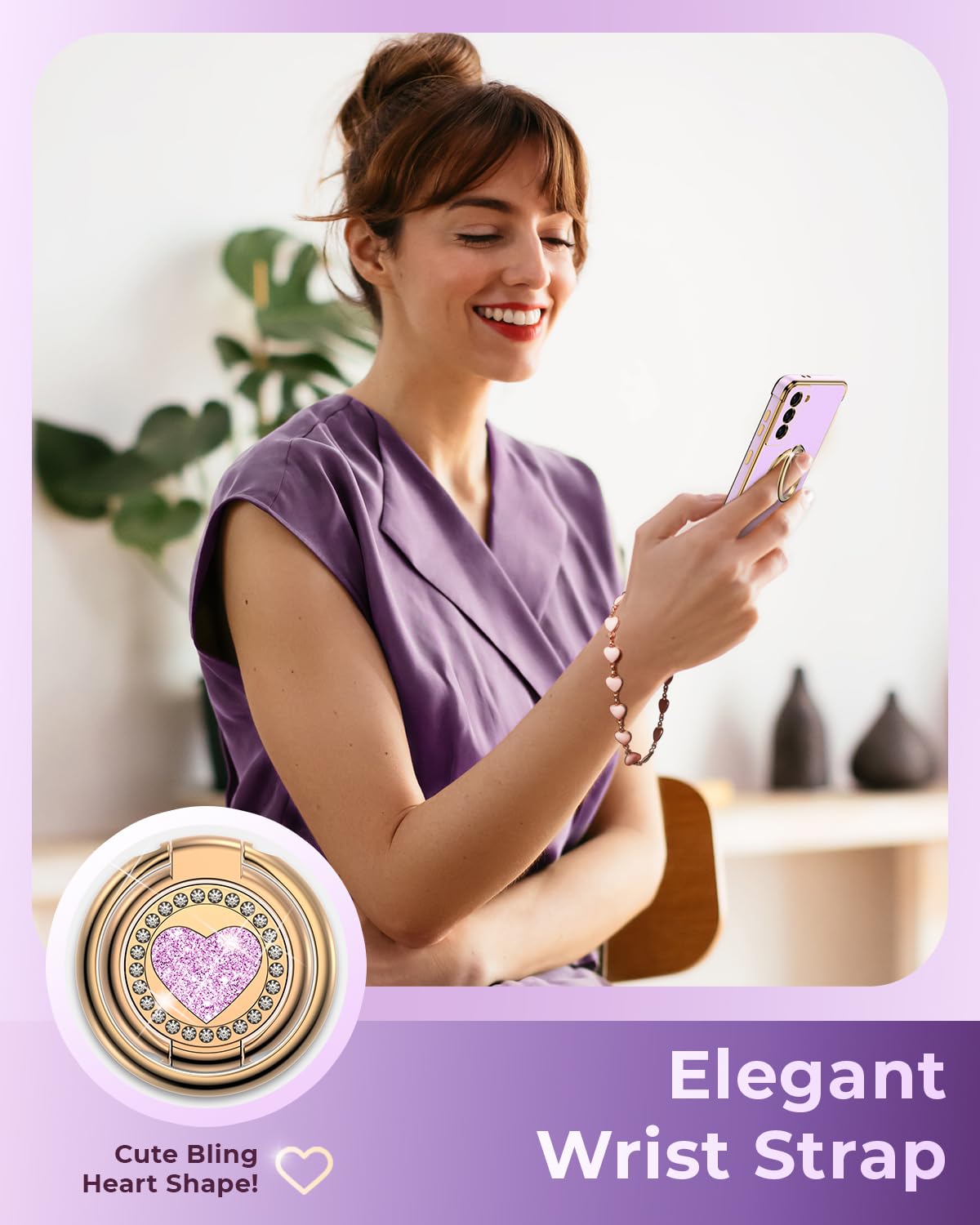 Xyz For Galaxy S21 Case With Stand, Samsung S21 Case With Double Ring, Women Girls Bling Luxury Protective Phone Case Heart For