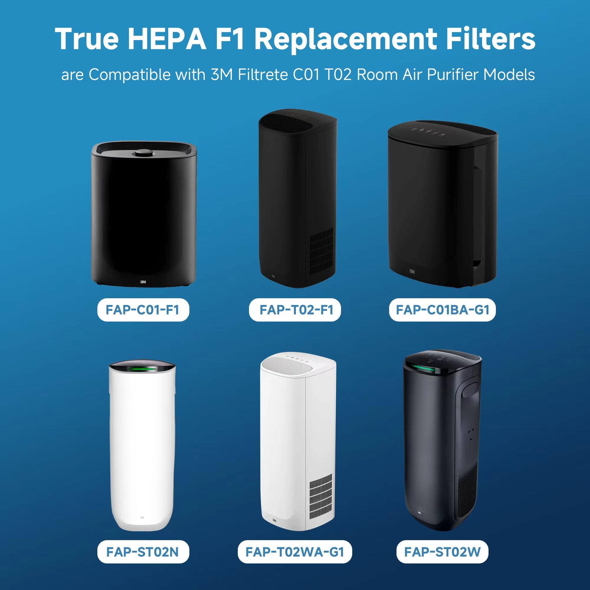 4 Packs F1 True Hepa Repalcement Filters Compatible With 3M Filtrete C01 T02 Series Fap C01 F1,Fap T02 F1, Fap C01Ba G1 And Fap