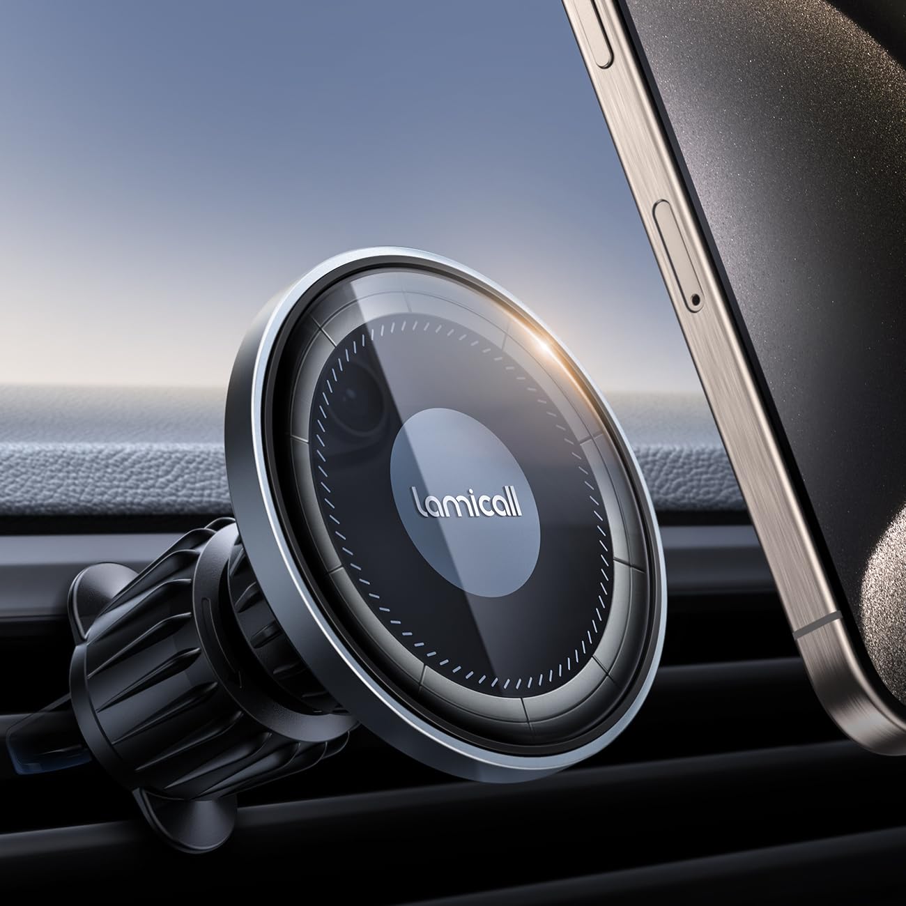 Lamicall For Magsafe Car Mount - [20X Strong Magnets] [Metal Hook] Magnetic Phone Holders For Your Car - 360 Rotation Car Phone 