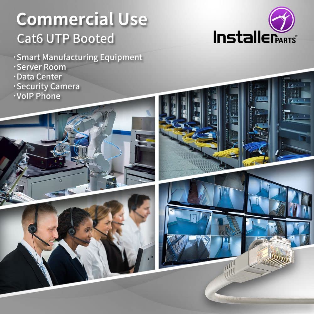Installerparts Cat6 Cable Utp Booted [Gray]   [3 Ft]   [5 Pack]   Professional Series   10Gbps, Cat6 Patch Cable, Cat 6 Patch Ca