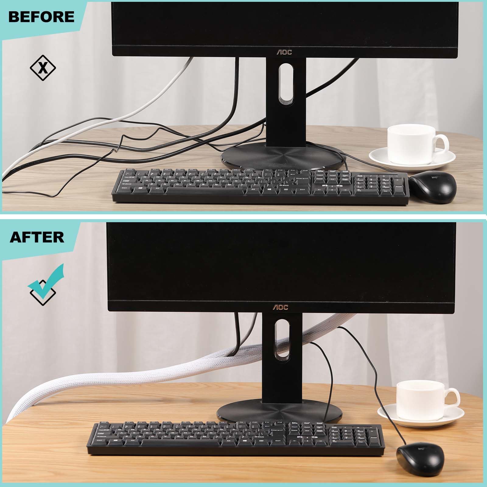 Agptek Cable Management Sleeve Cover, 20Ft   1 Inch Cord Management Wire Organizer Under Desk, Home Office Computer Wire Cover H