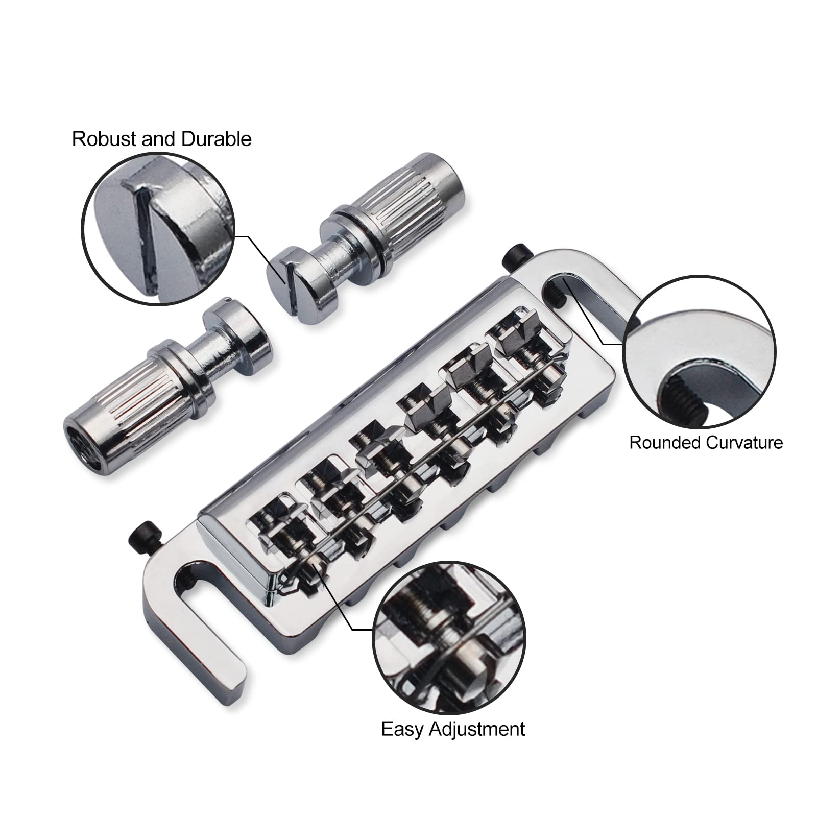 Saphue Wraparound Bridge Tailpiece Intonatable Combo Bridge Tailpiece For Solid Body Electric Guitar (Chrome)