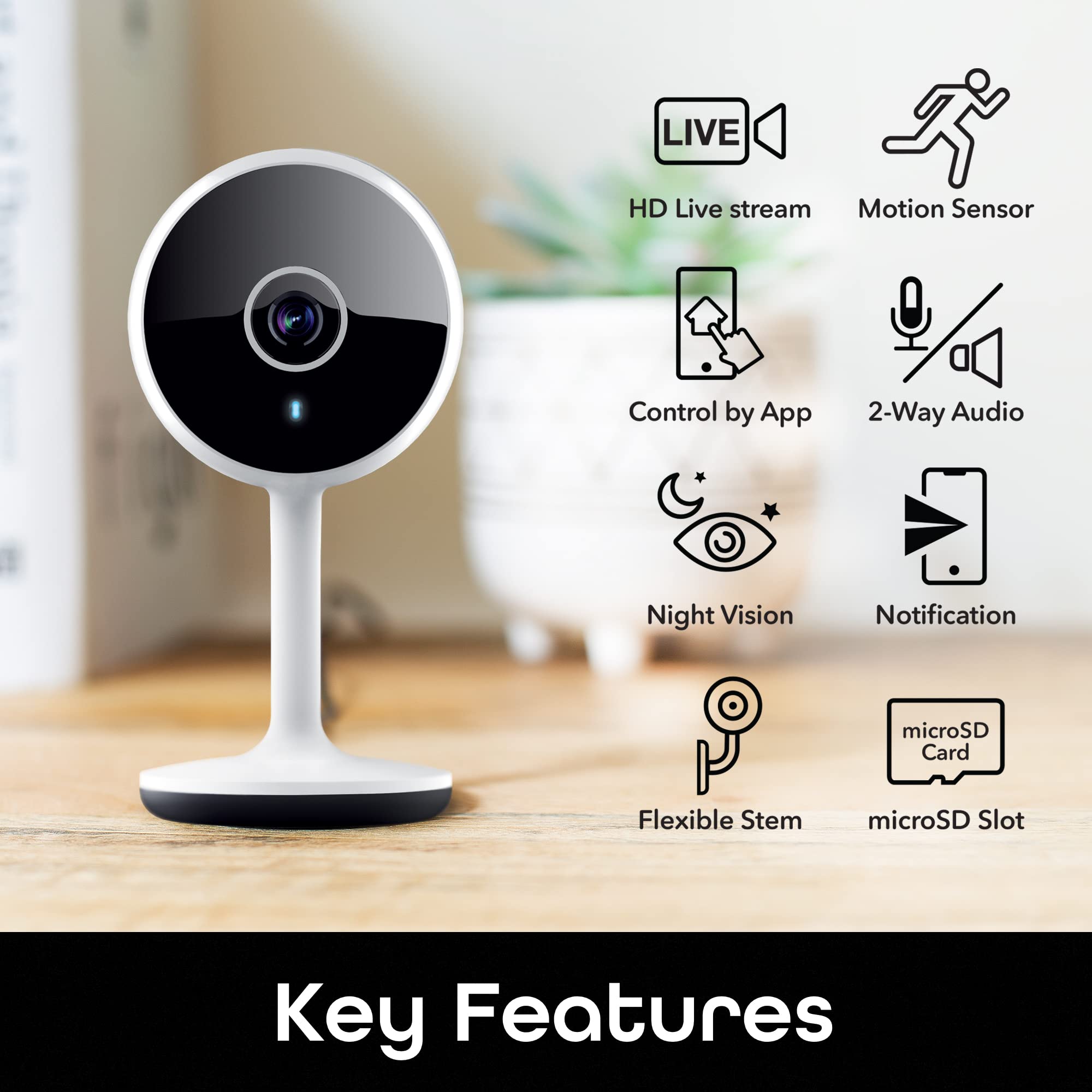 Geeni Vivid Indoor Smart Wi Fi Camera, 1080P Hd Surveillance With 2 Way Talk And Motion Detection, Compatible With Alexa And Goo
