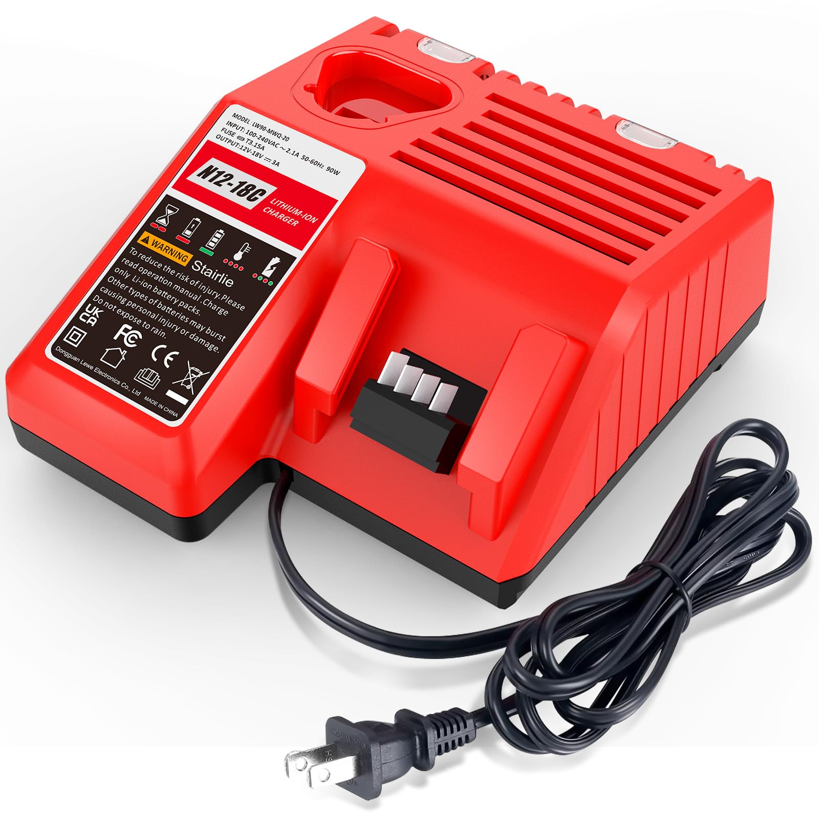 Stairlie Replacement Charger Compatible for Milwaukee N12-18C Dual-Port 12V/18V Mk-18 Battery Charger Compatible with 48-11-2420