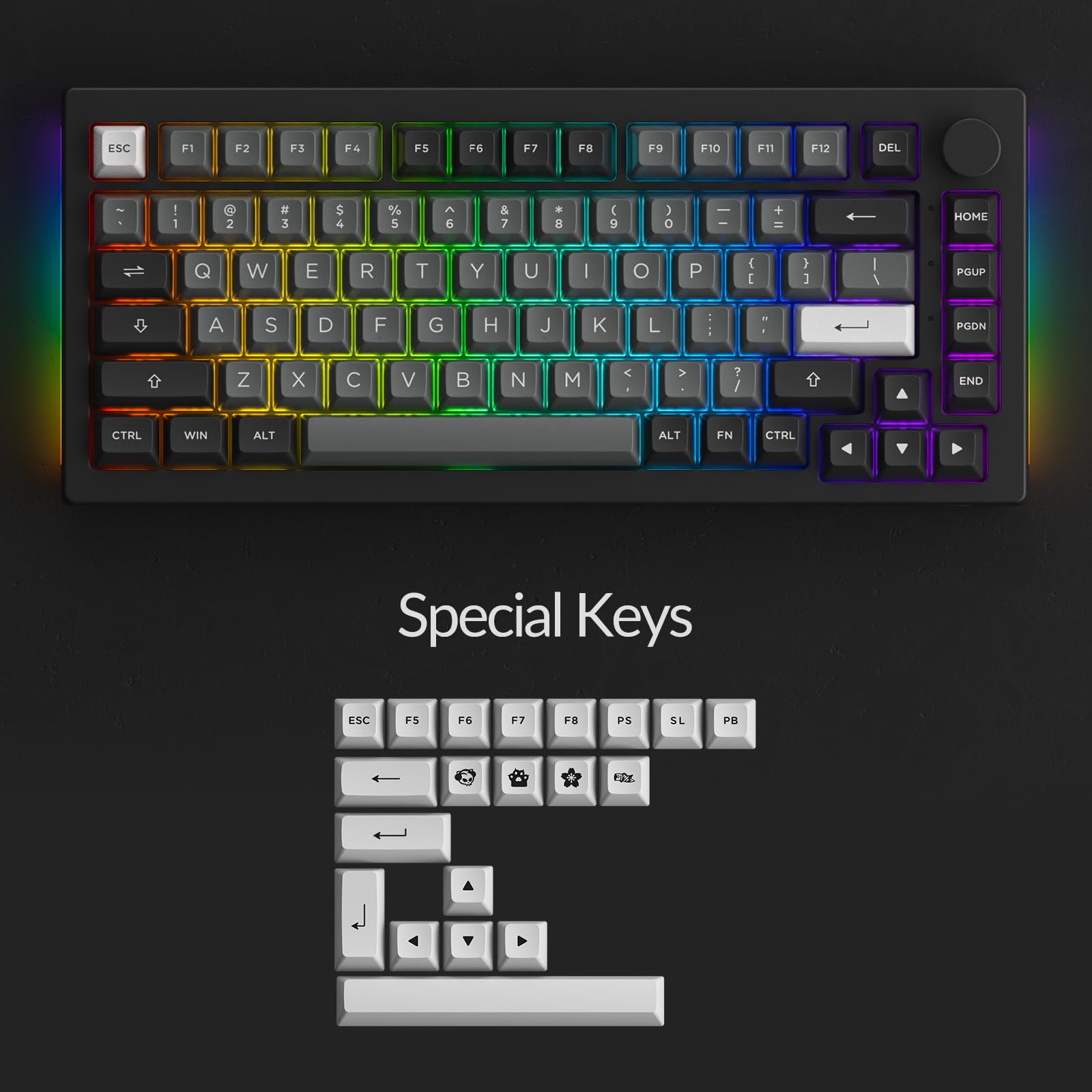 Akko 5075B Plus Mechanical Keyboard 75% Percent Rgb Hot-Swappable Creamy Keyboard With Knob, Black & Silver Theme With Pbt Doubl