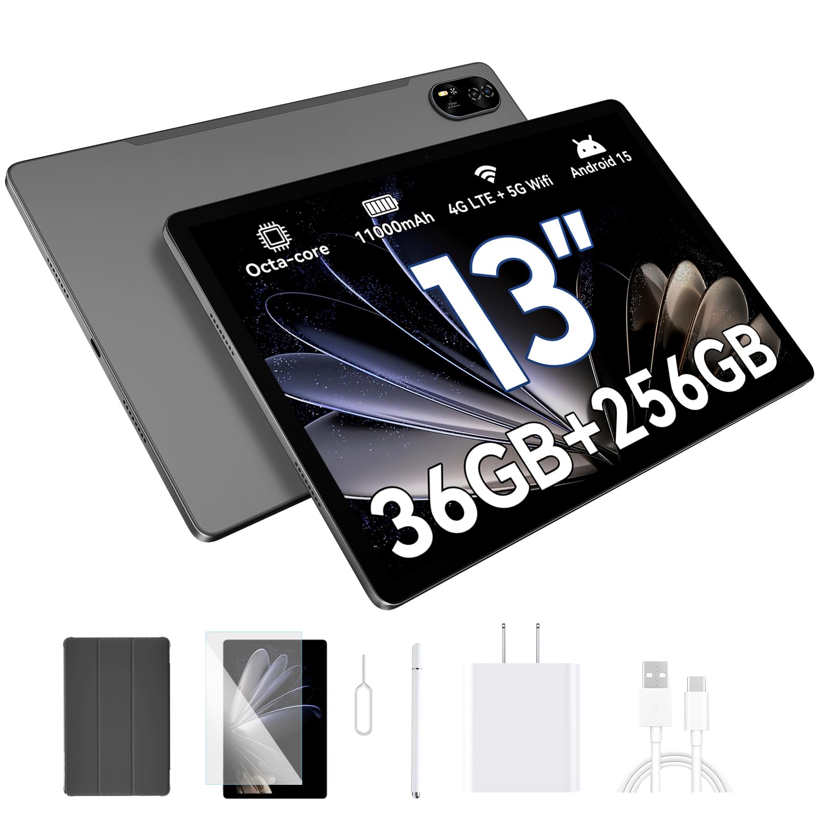 Blackview 13'' Android Tablet Mega8 2025, 256Gb Rom, Octa-Core Unisoc T620 Gaming Tablet, Android 15 Tableta,11000Mah/18W,13 Inc