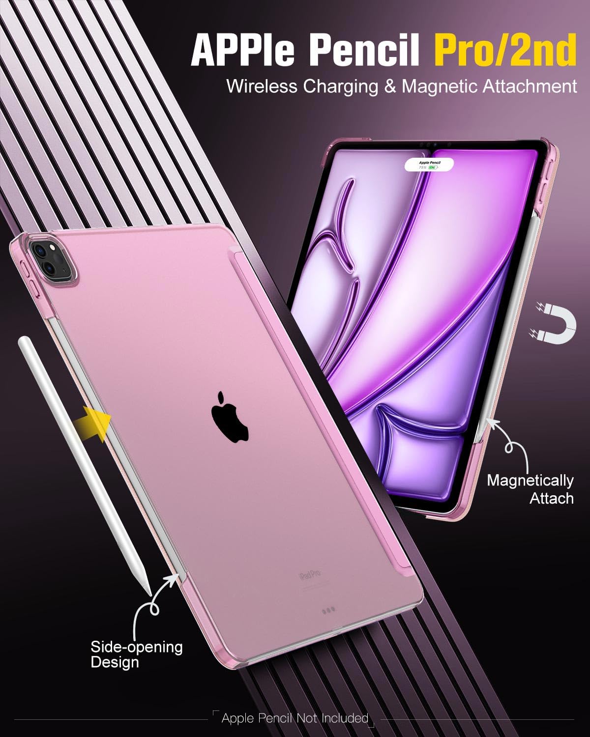 MoKo for iPad Air 13 Inch M2 Case 2024/ iPad Pro 12.9 Case (6th/5th Gen 2022/2021), Slim Smart Shell Translucent Frosted Hard PC Back Cover, Support Touch ID & Pencil Pro/2nd/USB C, Nosegay Pink