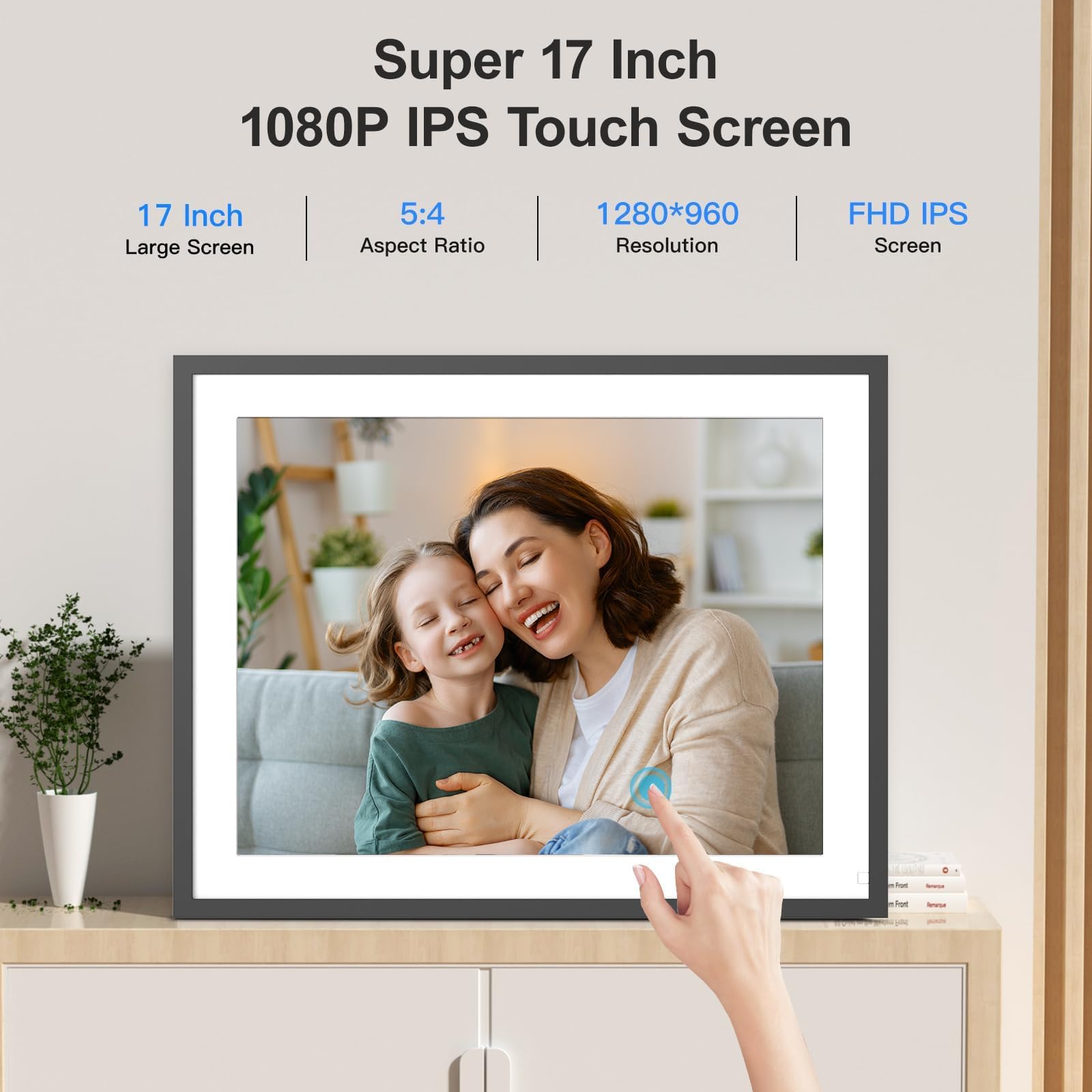Large Digital Picture Frame 17'' Digital Photo Frame   Dual Wifi 32Gb Fhd, Smart Light Sensor Touch Screen Easy To Share Photo V
