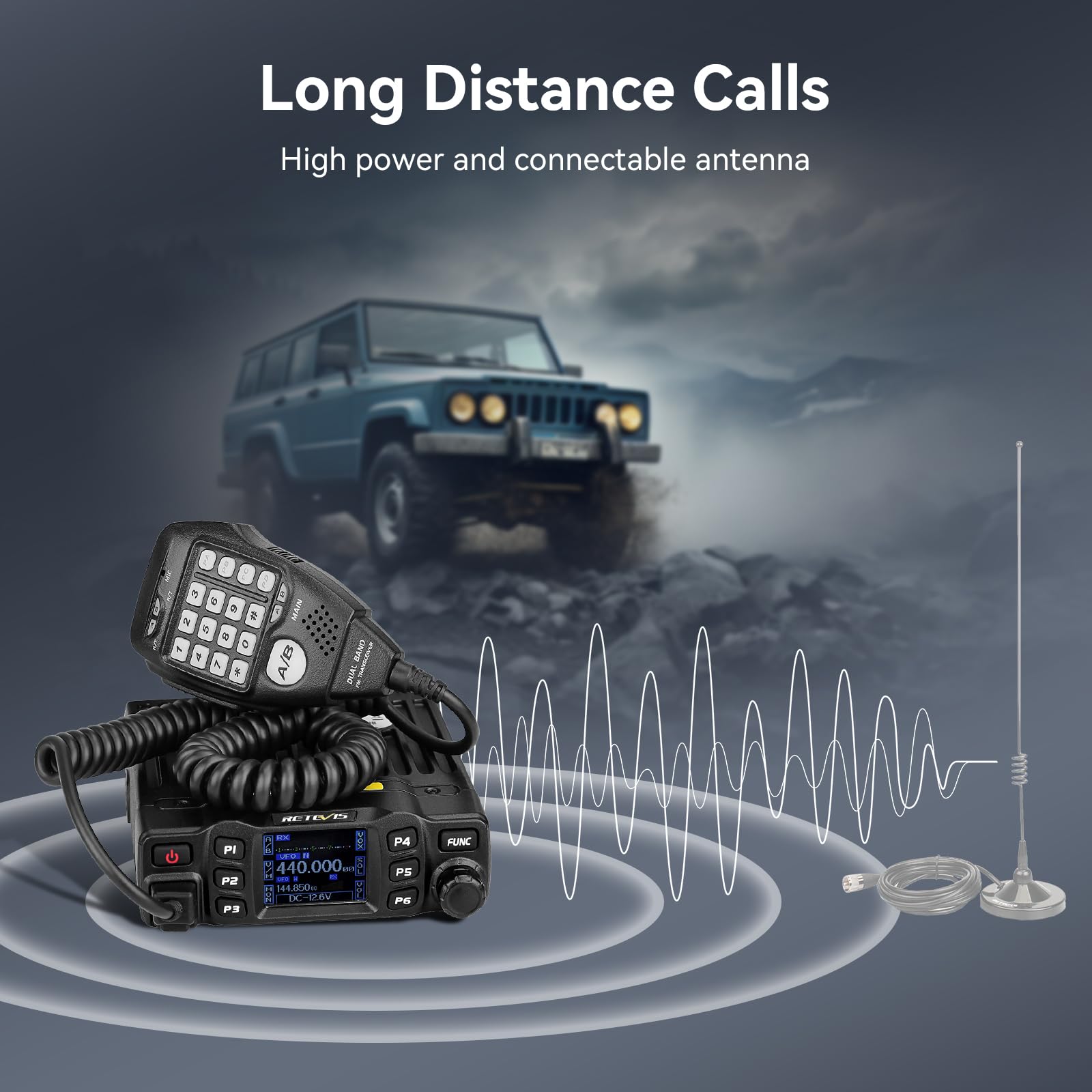 Retevis Rt95 Mobile Ham Radio, Dual Band Mobile Radio, Chirp, Dual Speaker, Rotatable Lcd Display, 2M 70Cm Ham Radio Base Station, Mobile Transceiver With Cable