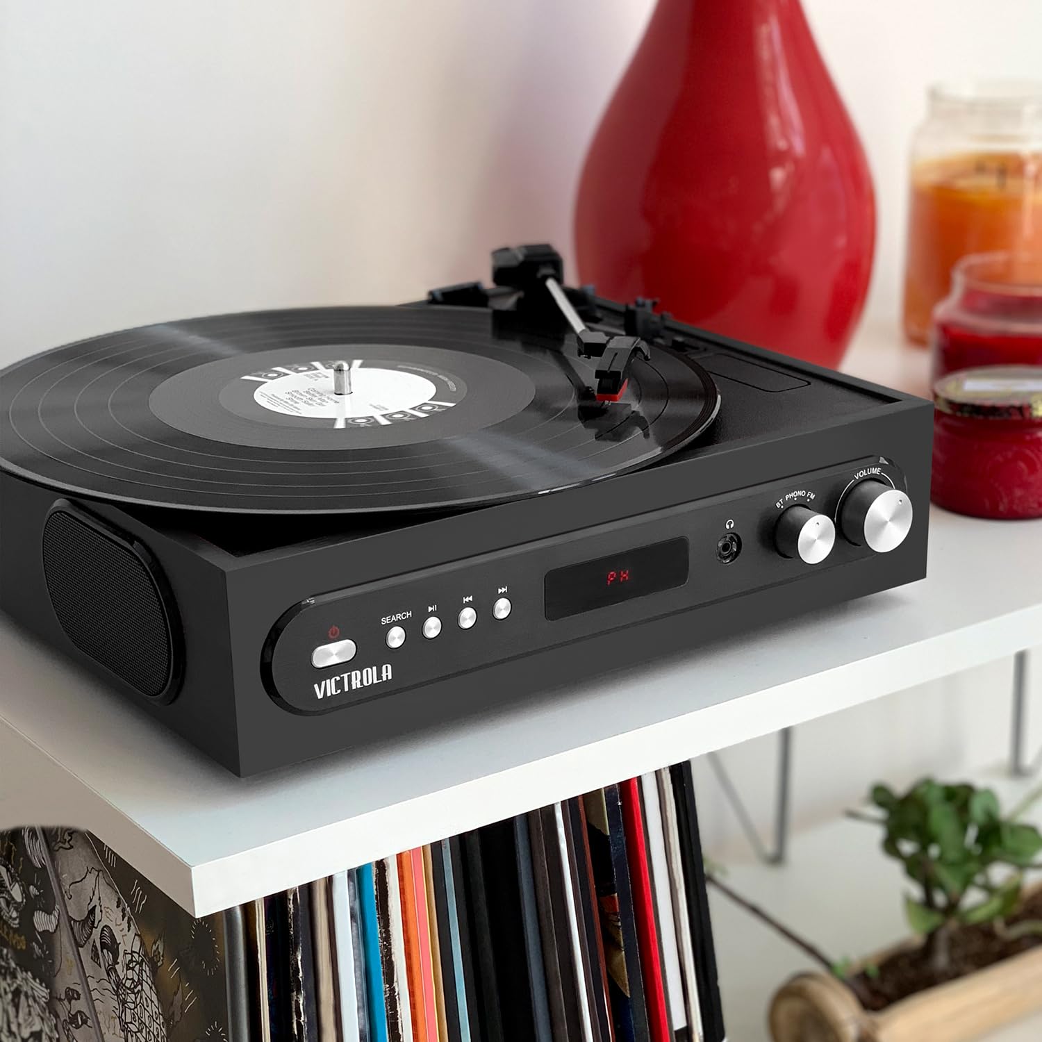 Victrola All In 1 Bluetooth Record Player With Built In Speakers And 3 Speed Turntable Mahogany (Vta 65 Blk)
