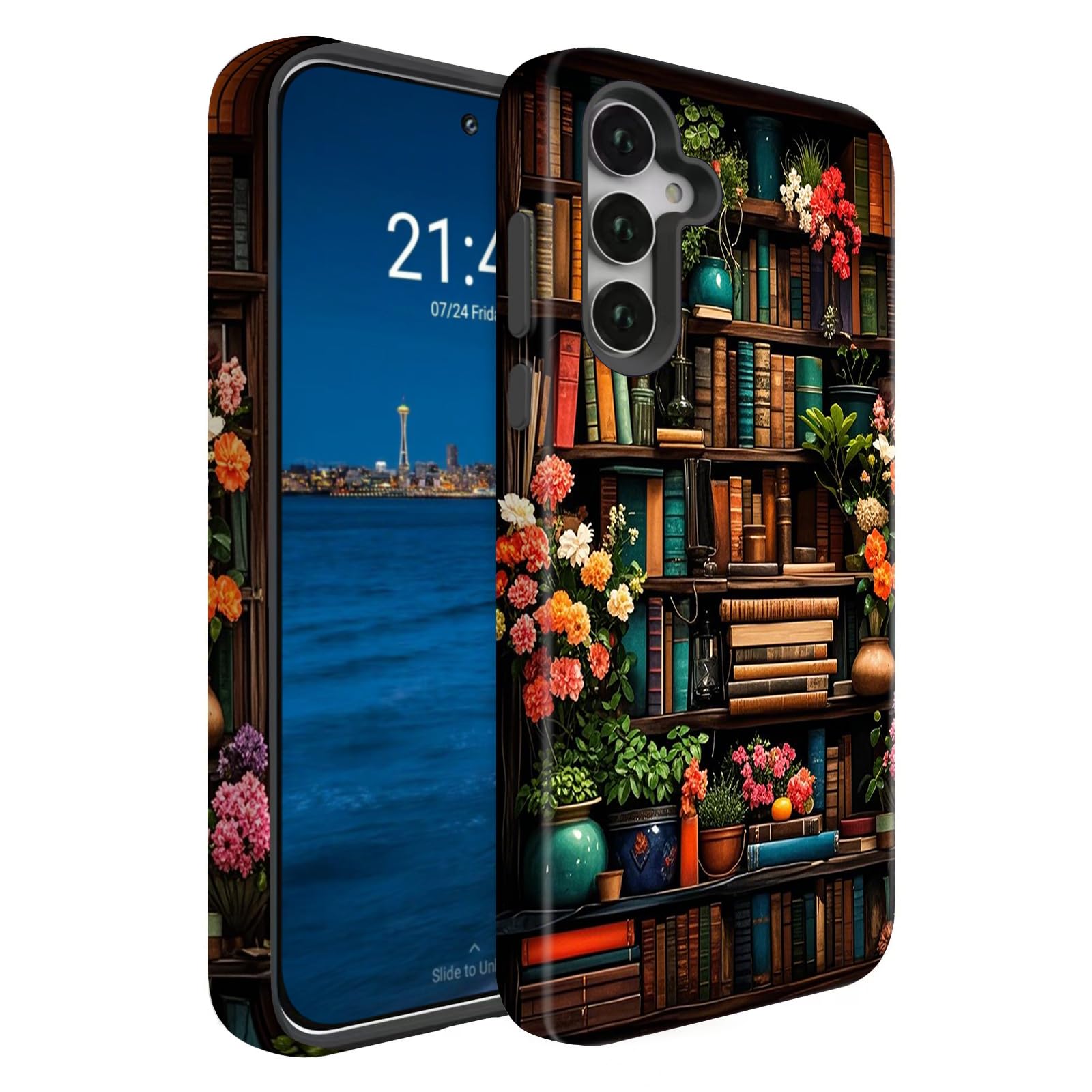 BSMOSPER Compatible for Samsung Galaxy A16 5G Case, Dual Layer Heavy Duty 2 in 1 Shockproof Protective Phone Case,Flowers Booksh