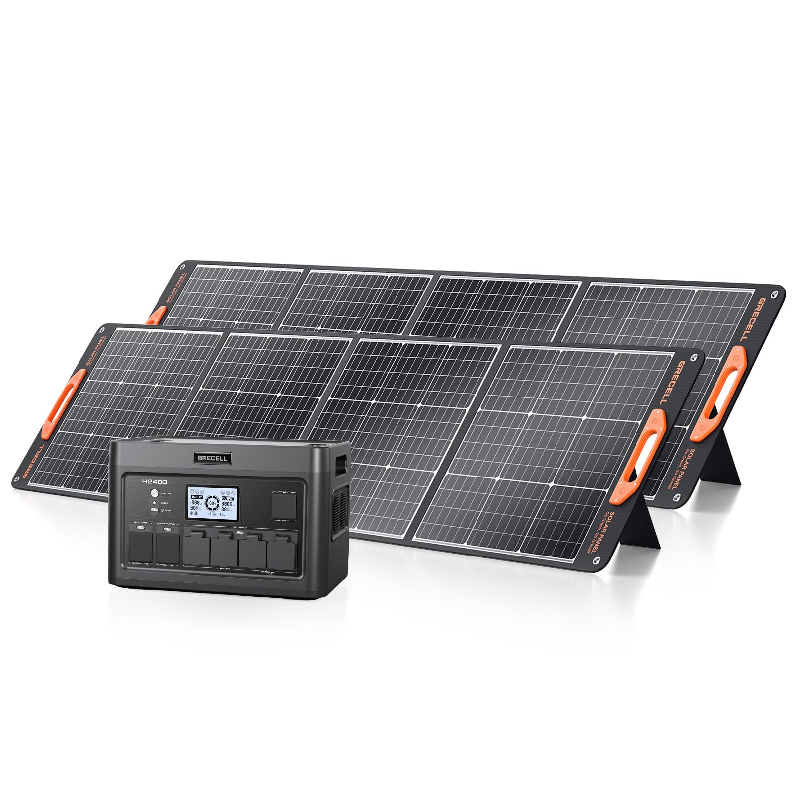 2400W Solar Generator With 2*200W Flexible Solar Panel, Grecell 1843Wh Portable Power Station W/ 2400W(4800W Peak)4 Ac Outlets,
