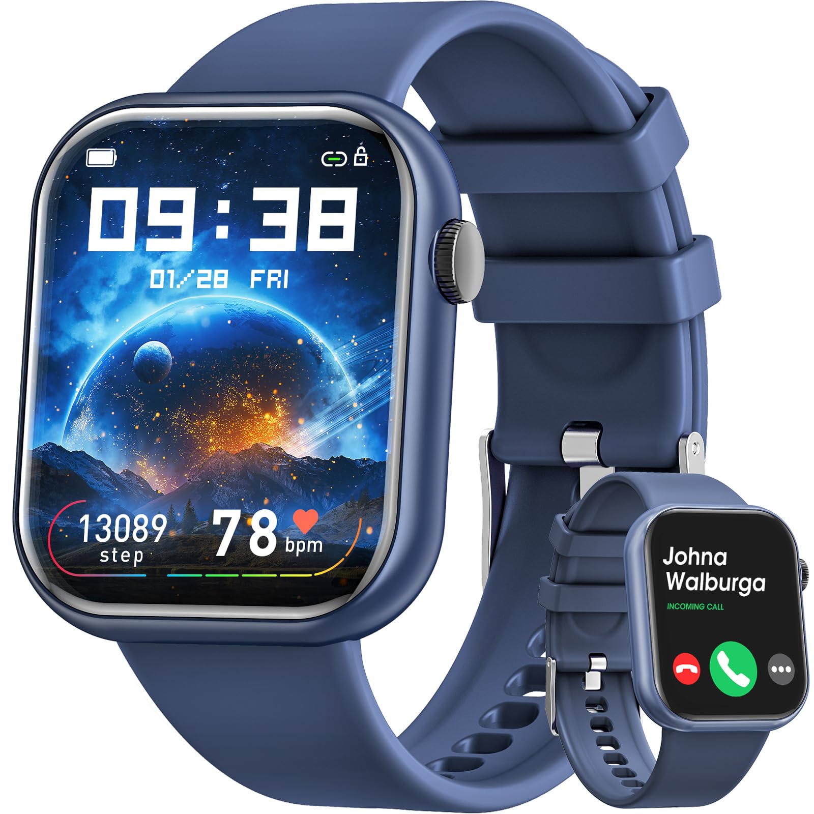 Hwagol Smart Watch (Answer/Make Call), 2024 Newest 1.85 Inch Fitness Tracker, Heart Rate/Sleep Monitor/Pedometer/Calories, Multi