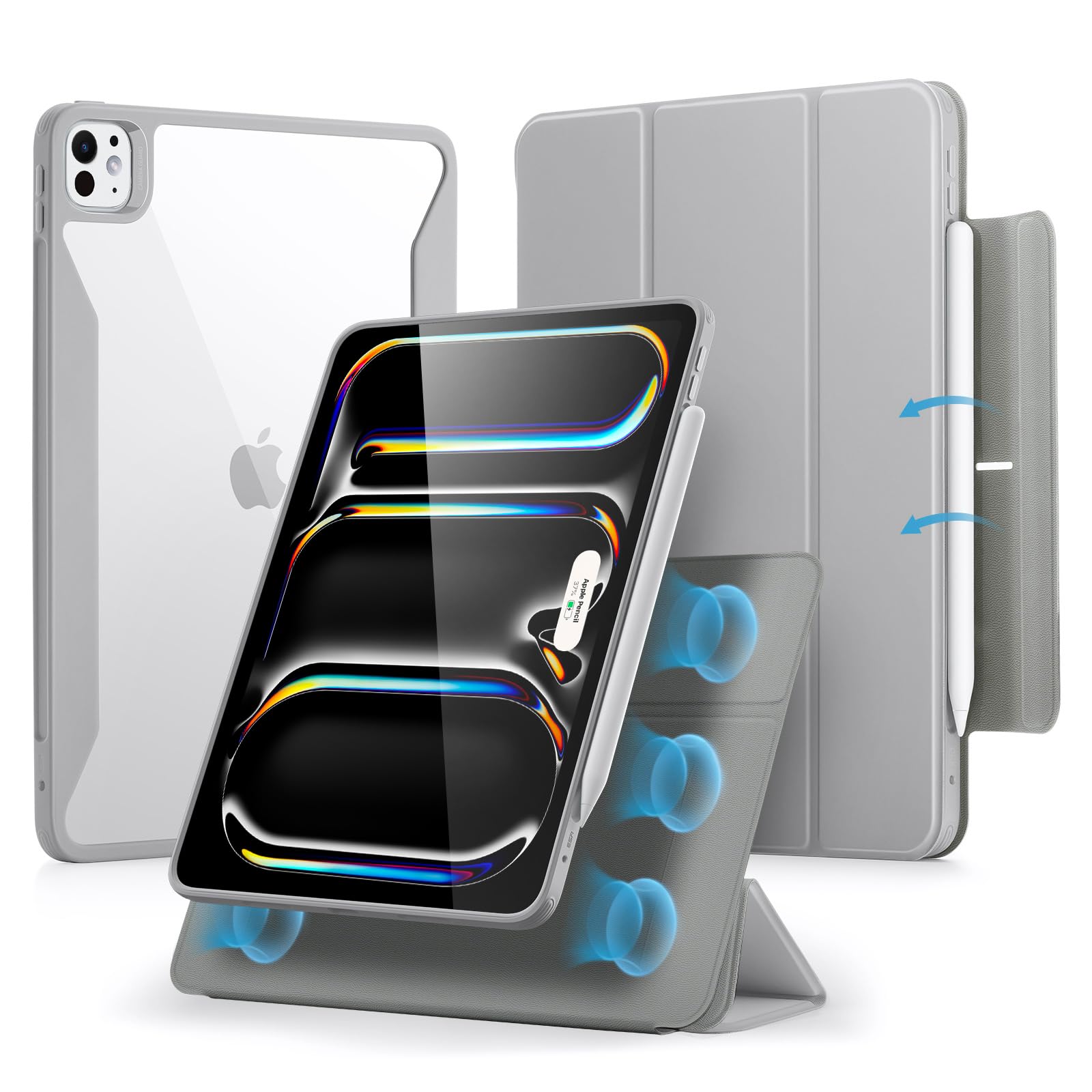 Esr For Ipad Pro 13 Inch Case M4(2024), Ipad Pro 13 Case With Pencil Holder, Removable Magnetic Cover, Vertical Stand, Fully Supports Pencil Pro And Pencil(Usb C), Rebound 360 Series, Grey