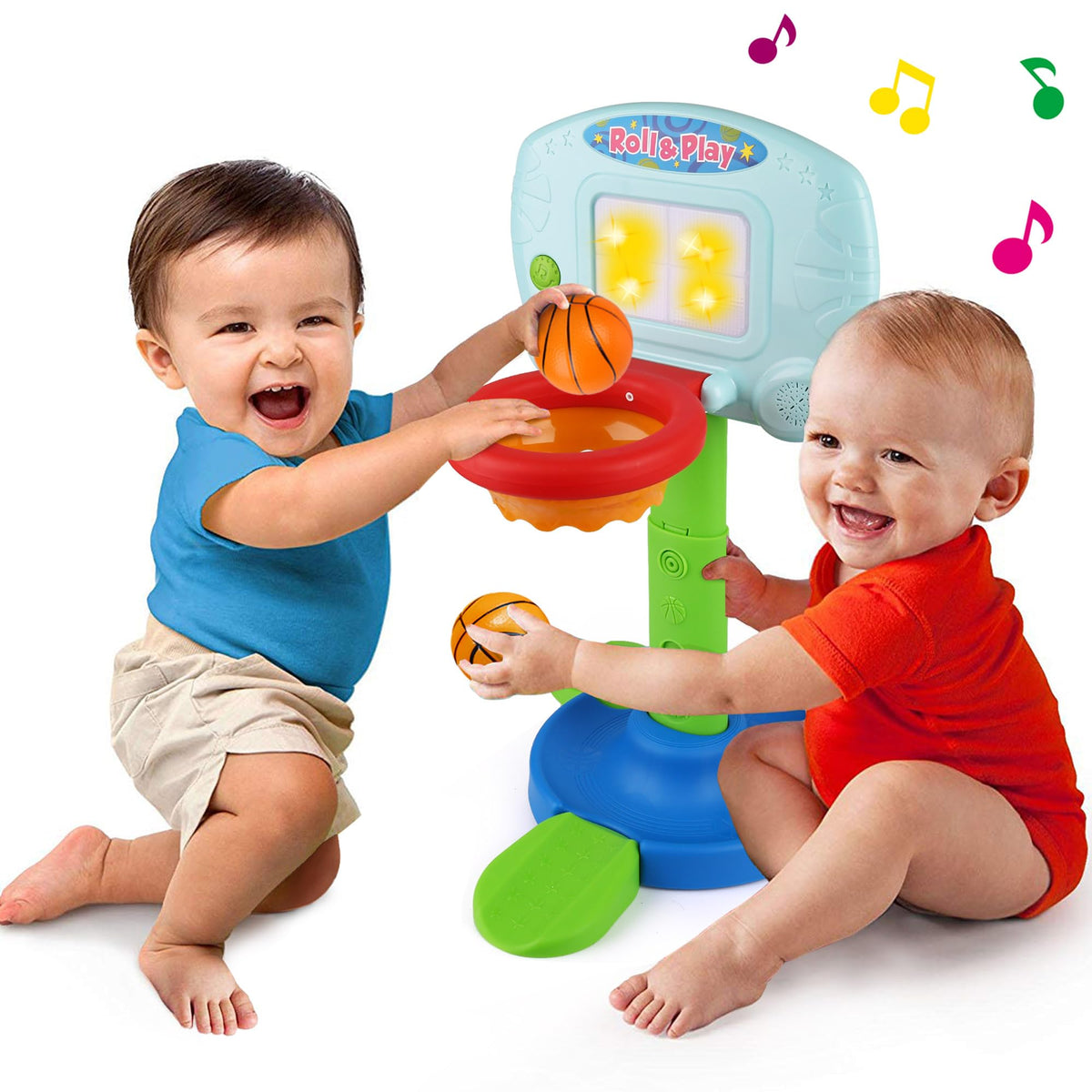 Lotfancy Basketball Hoop For Kids Toddlers 9M 3Y, Infant 2 In 1 Adjustable Sports Toy Set, Baby Interactive Learning Toy, With L