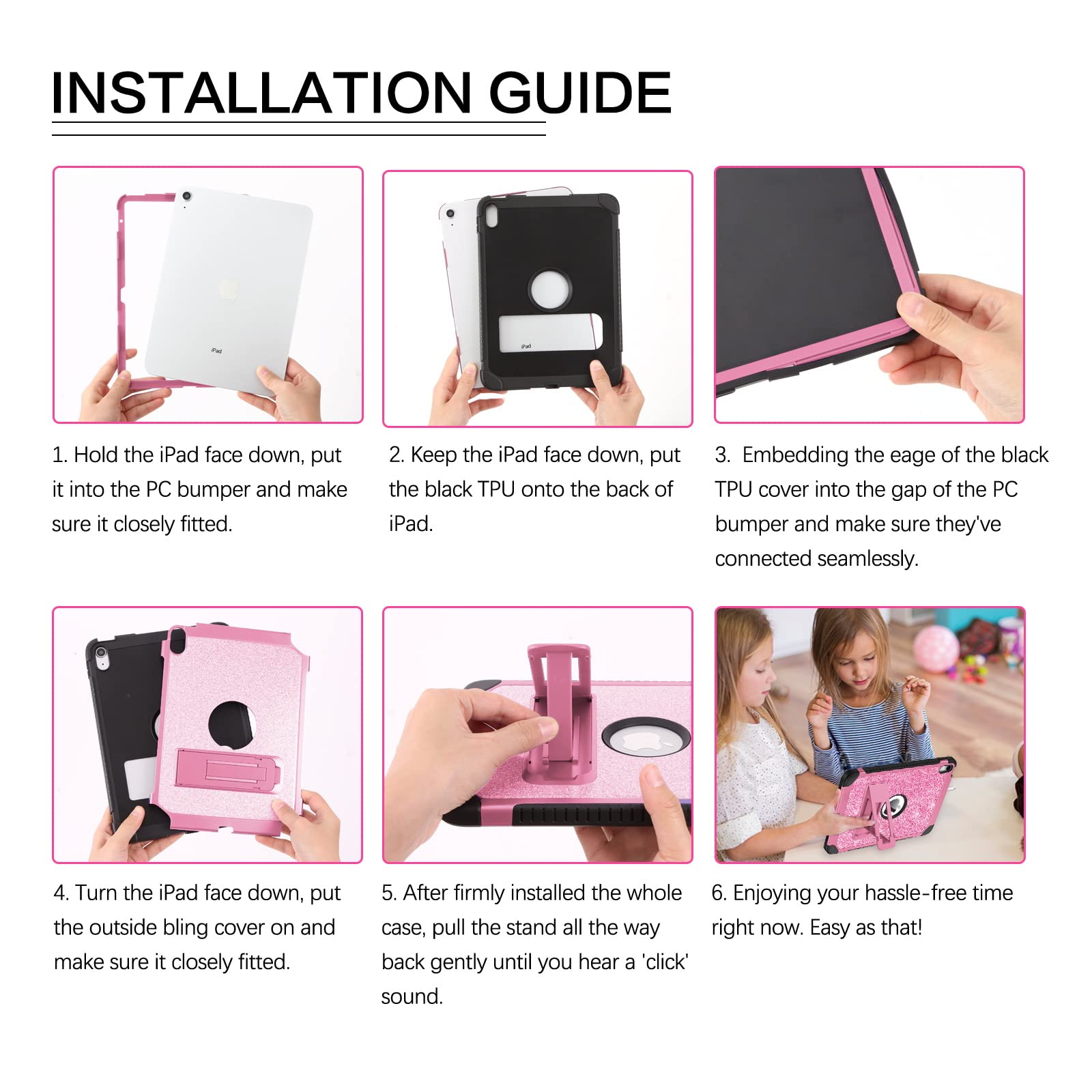 Bentoben For Ipad 10Th Generation Case,Ipad 10.9 Case 2022, Glitter Sparkly 3 Layers Shockproof Kickstand Rugged Protective Tabl