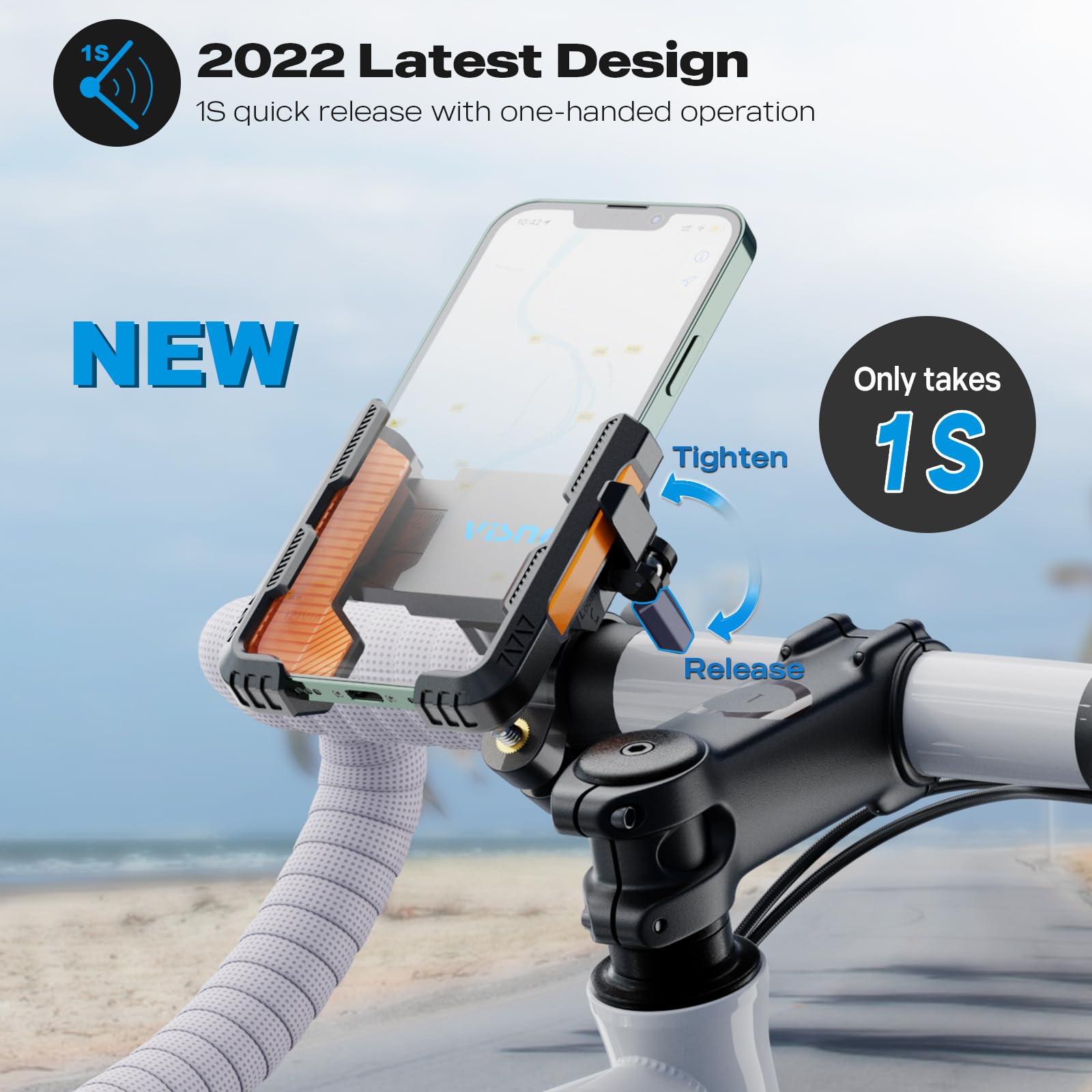 Visnfa New Upgraded Bike Phone Mount Holder Two Connectors Quickly Lock And Release,360Rotatable Bicycle Motorcycle Scooter Acce
