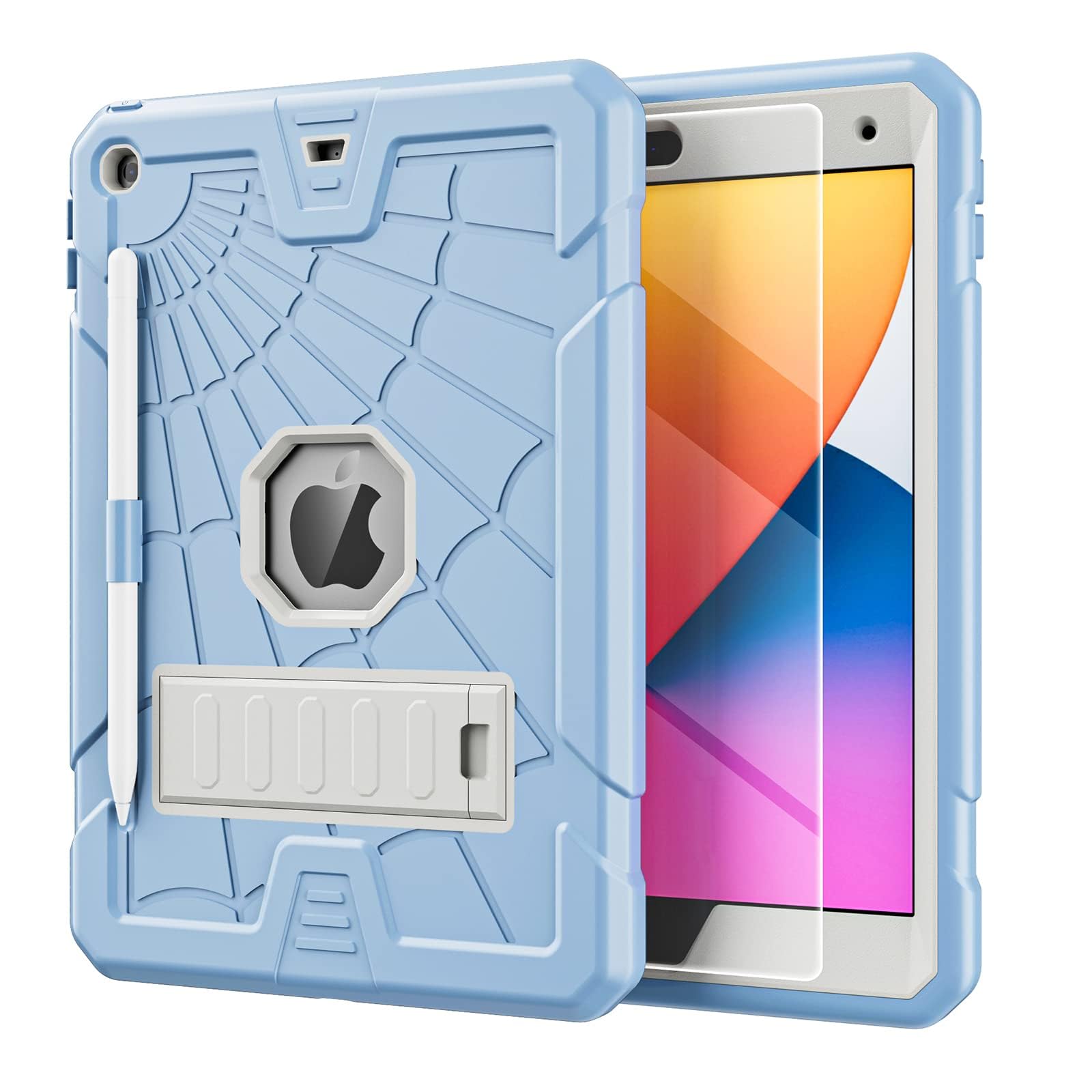 Tsqqst Case For 9Th 8Th 7Th Generation 10.2 Inch 2021 2020 2019 For Kids With Glass Screen Protector | Shockproof Stand Case Cov