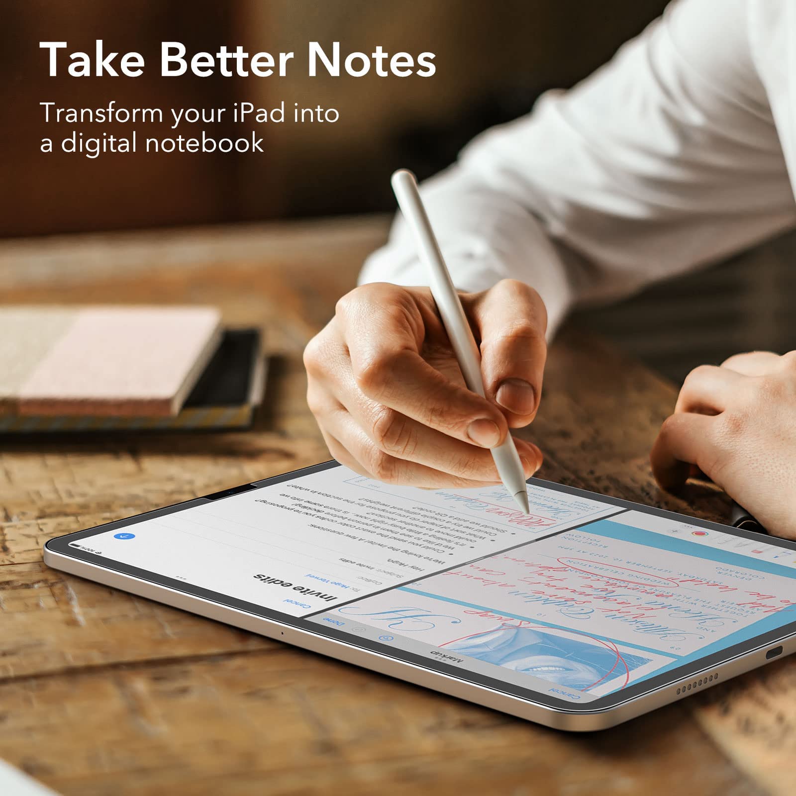 Esr 2 Pack Paperfeel Screen Protector For Ipad Pro 12.9 (2022/2021/2020/2018), Write And Draw Like On Paper, Anti Scratch With Easy Application Tray, Thin And Responsive