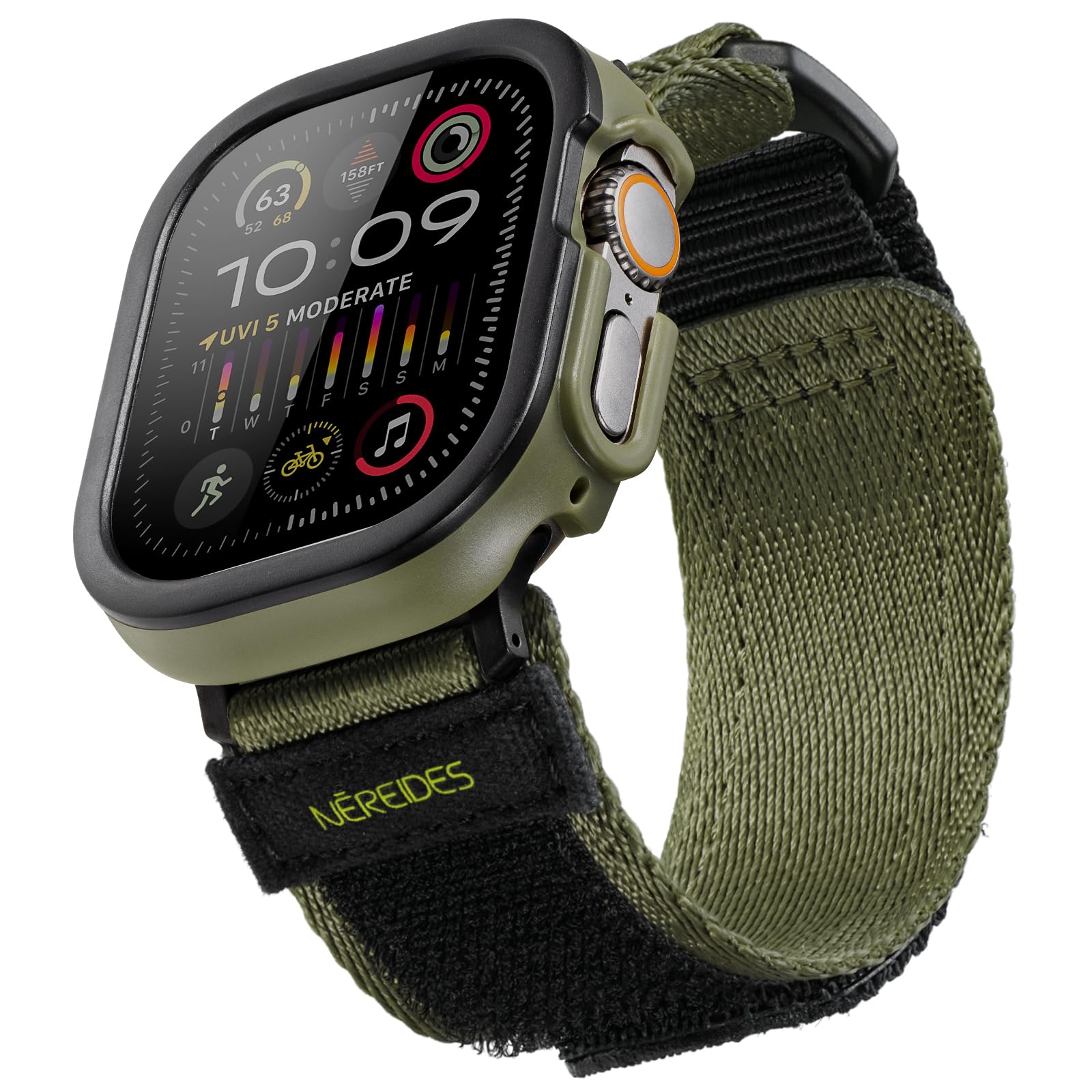 Rugged Case With Band For Apple Watch Ultra 1/2 Band 49Mm, Hook And Loop Nylon Sport Strap With Case For Iwatch Men(Army Green)