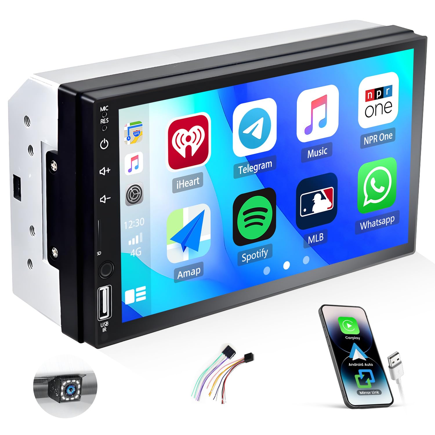 Double Din Car Stereo, In Dash Car Radio With Carplay/Android Auto Bluetooth 7 Inch Hd Touchscreen Auto Radio With Backup Camera, Fm/Mirror Link//Tf/Aux/Usb/Multimedia Mp5 Player