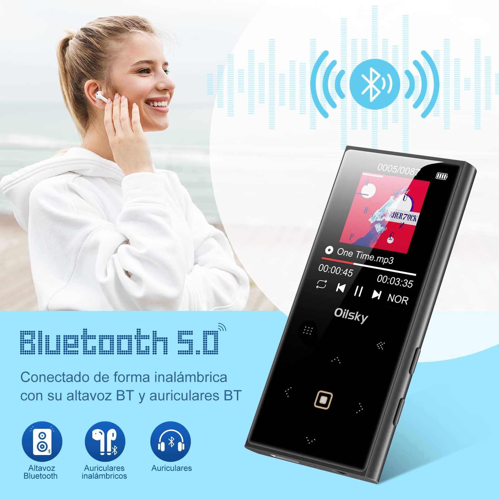 Mp3 Player, Oilsky 32Gb Music Player With Bluetooth 5.0, Lightweight Portable Lossless Mp3 With Fm Radio, Built In Speaker, Touc
