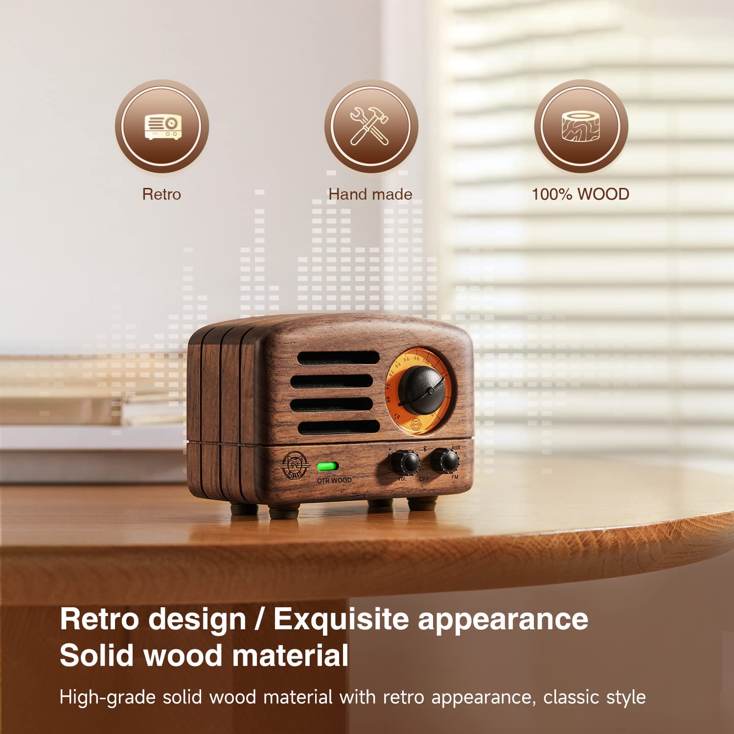 Muzen Portable Bluetooth Speaker, Otr Wood Vintage Small Wireless Speaker, Fm Radio With Antenna Aux, 10H+ Long Playtime, High Fidelity Stereo Audio With Suitcase, For Gift Home Picnic