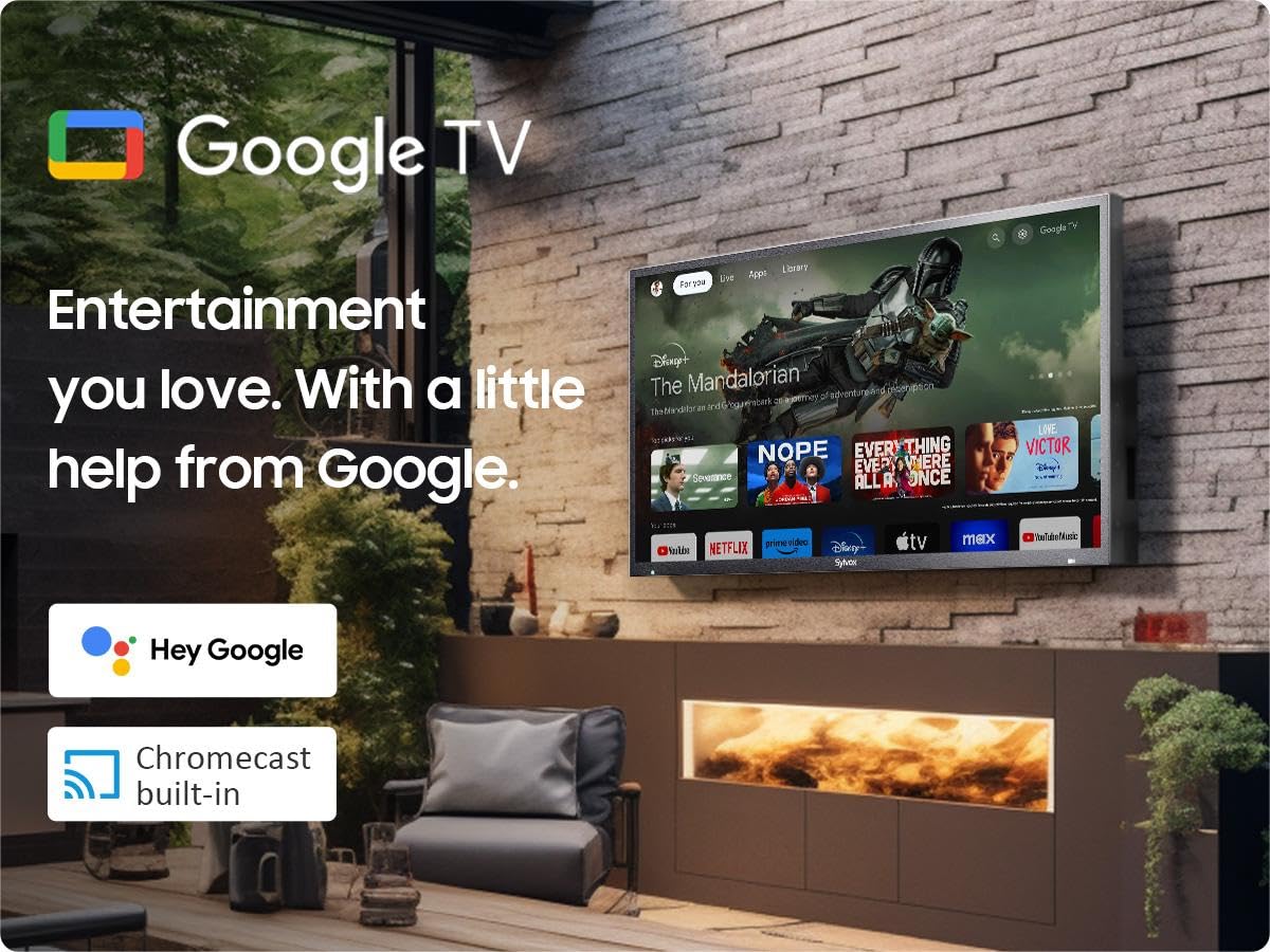 Sylvox Outdoor Tv, 55 Inch Waterproof Smart Tv, 4K, Hdr 10, Weatherproof,1000Nits, Voice Assistant Remote, For Partial Sun Area(