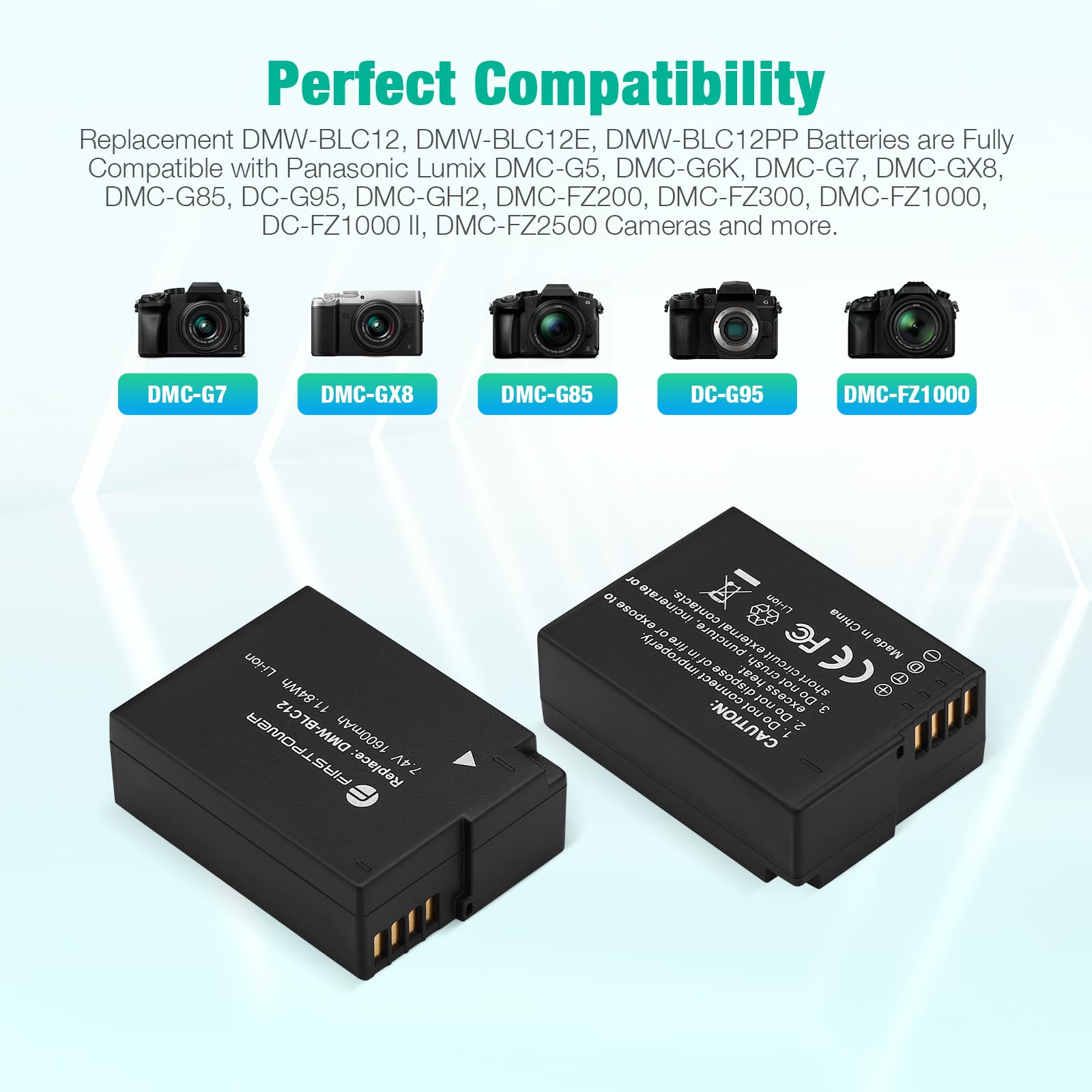 Firstpower Dmw Blc12 Battery And Dual Usb Charger For Panasonic Lumix Dmc G7, Dmc G85, Dmc G95, Dmc Fz1000, Dc Fz1000 Ii, Dmc Gh