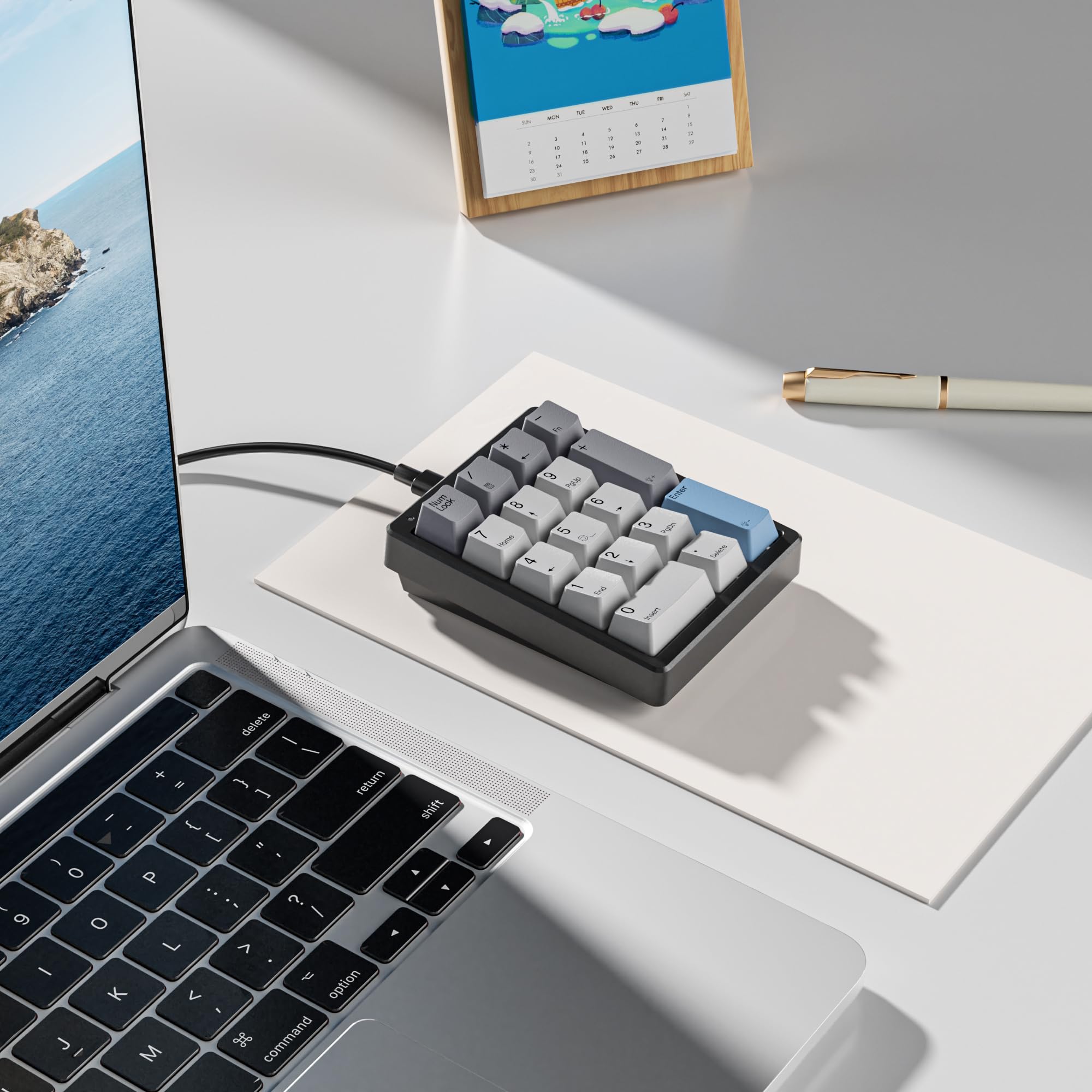 Kisnt Mechanical Number Pad, Hot Swappable Numpad Wired Usb 17 Keys Numeric Keypad With Pbt Keycaps White Backlit Keypad For Lap