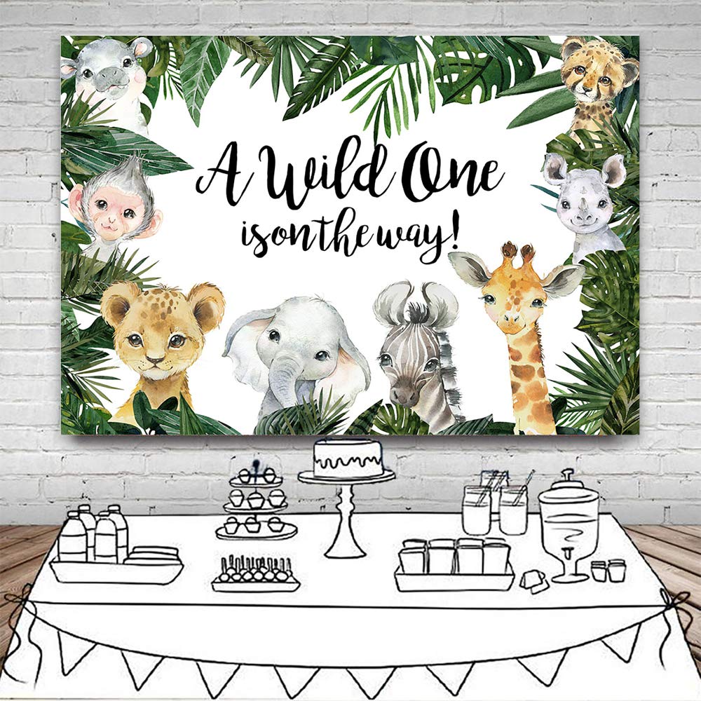 Mocsicka Safari Baby Shower Backdrop Jungle Animals Background Tropical Zoo Animals Party Cake Table Decoration Photo Booth Prop
