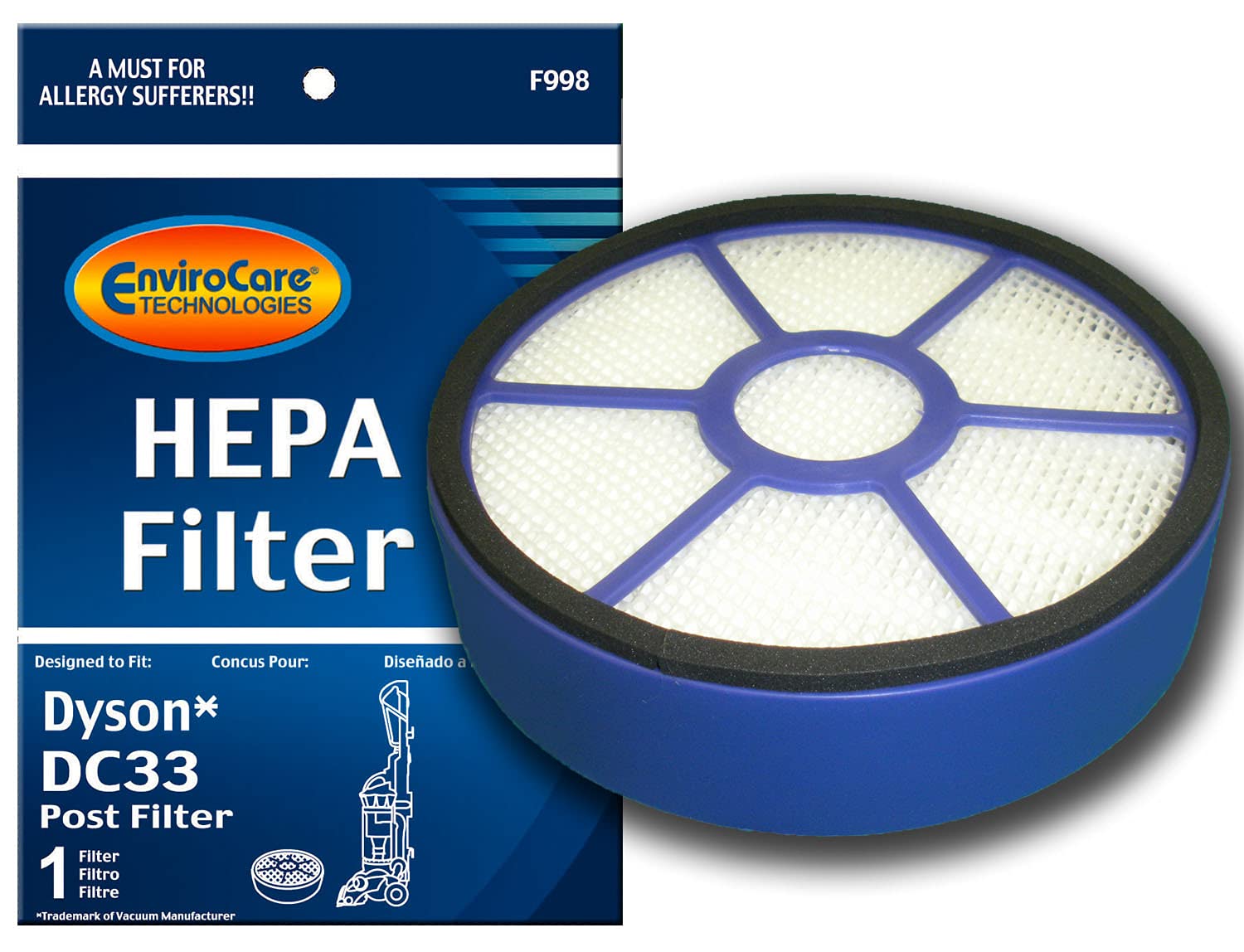 Envirocare Premium Replacement Vacuum Cleaner Post Motor Filter For Dyson Dc33 Multi Floor Vacuums. Fits All Dyson Dc33 Upright