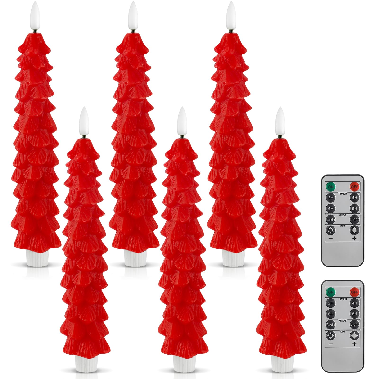Funtery 6 Pcs Led Flameless Tree Taper Candles With Remote Timer 9.7 Inch Real Wax Battery Operated Candlestick With 3D Flame Wi