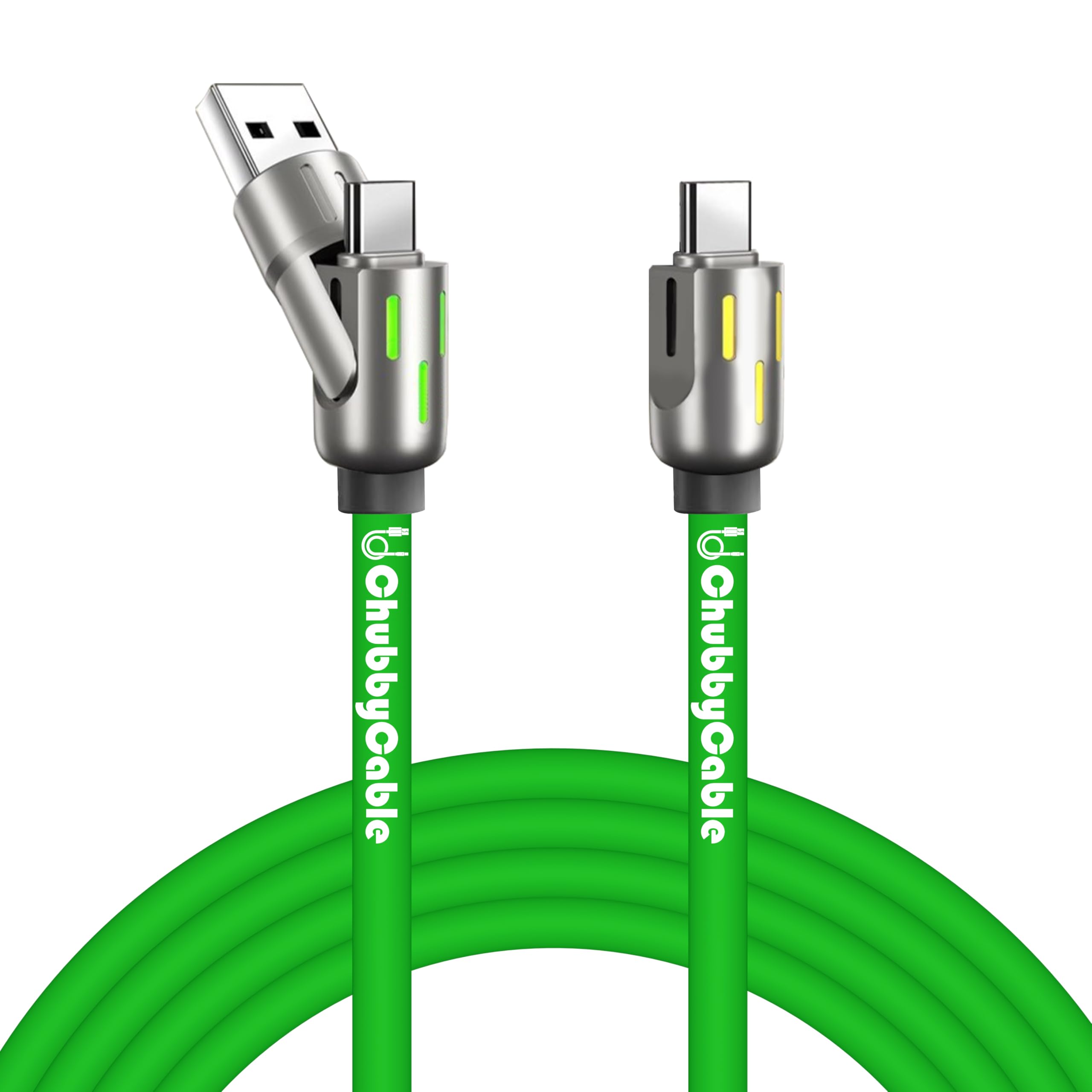 chubbycable 240W 3in1 Silicone USB C Cable with Dynamic Lights, Green