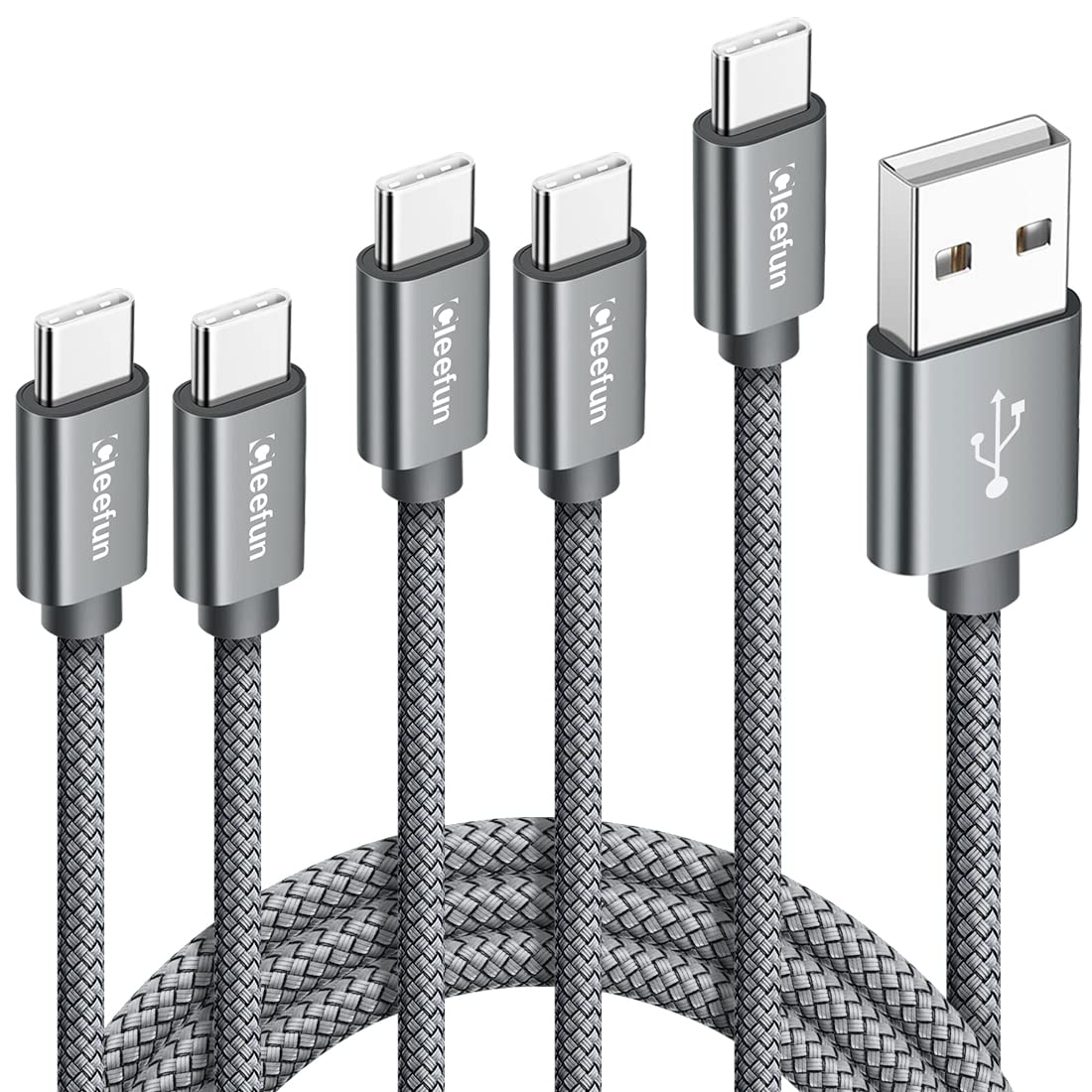 Cleefun Usb C Cable, Usb To Usb C Cable Braided, [5 Pack, 3/3/6/6/10 Ft] Type C Charger Fast Charging Cable For Iphone 16 15 Pro Max/Pro/Plus, For Samsung Galaxy S25 S24 S23 S22 S21 S20 S10, Pixel
