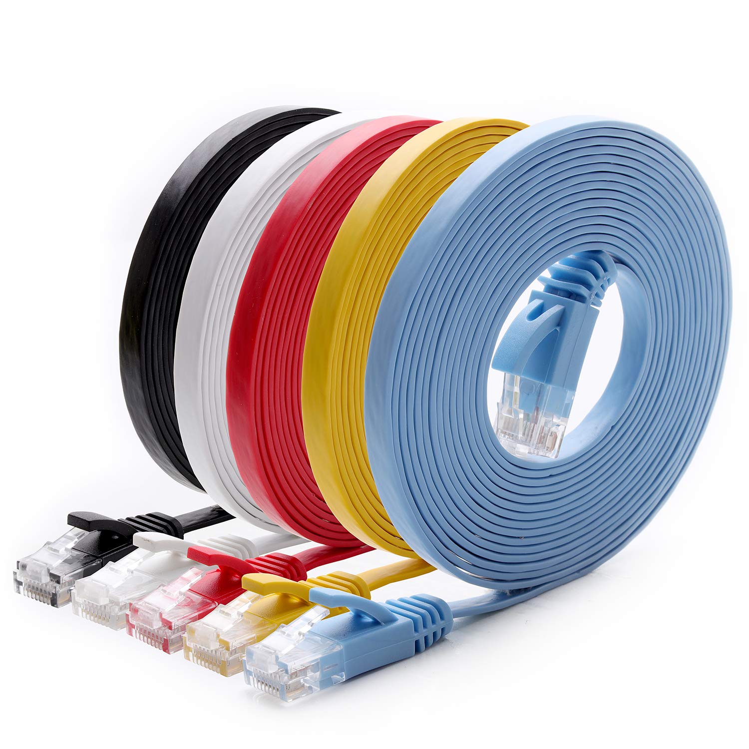 Cat 6 Ethernet Cable 10 ft (5 Pack) (at a Cat5e Price but Higher Bandwidth) Cat6 Internet Network Cable Flat - Ethernet Patch Ca