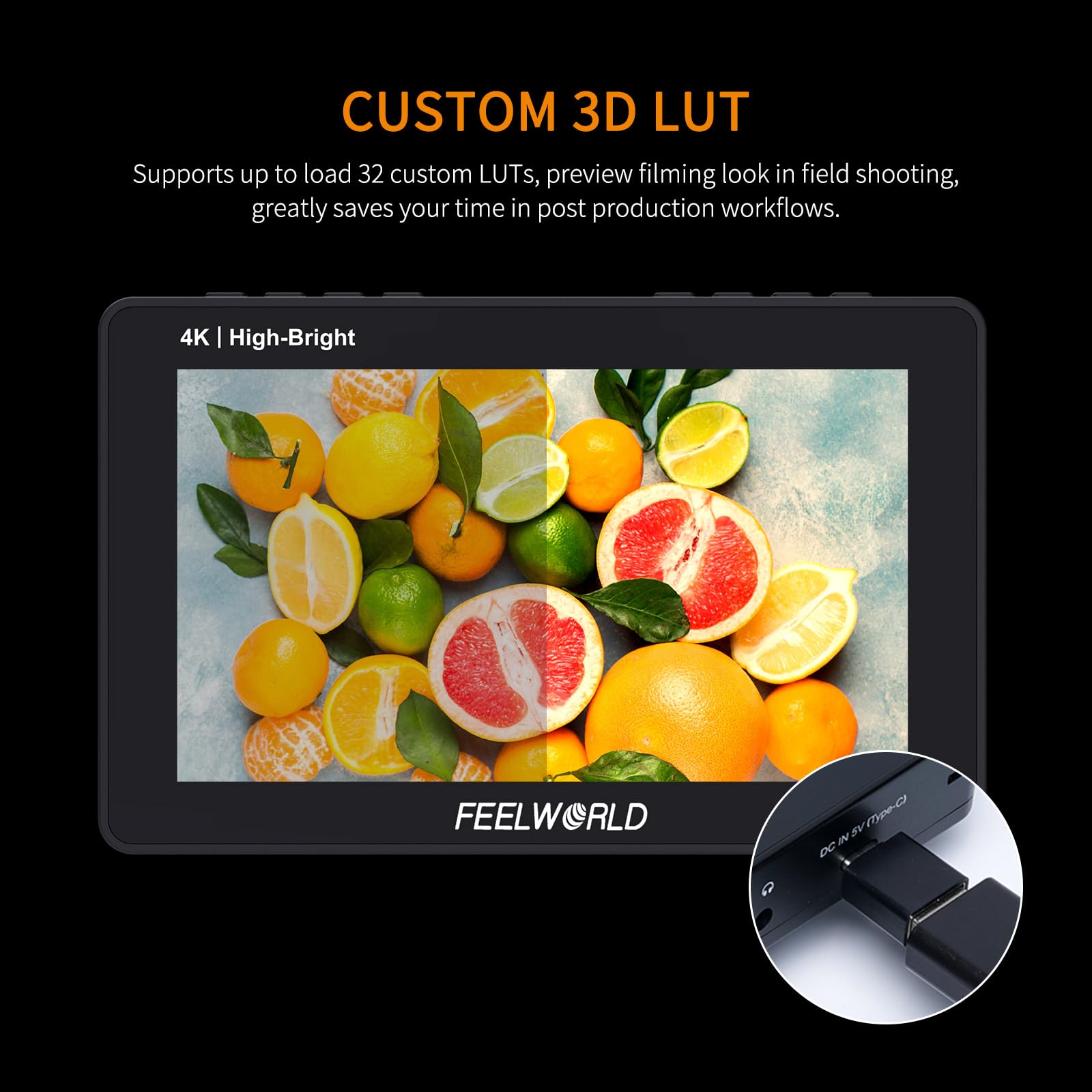 Feelworld F5 Prox 5.5 Inch 1600Nit High Bright Dslr Camera Field Monitor Touchscreen Waveform 3D Lut F970 External Kit Install F