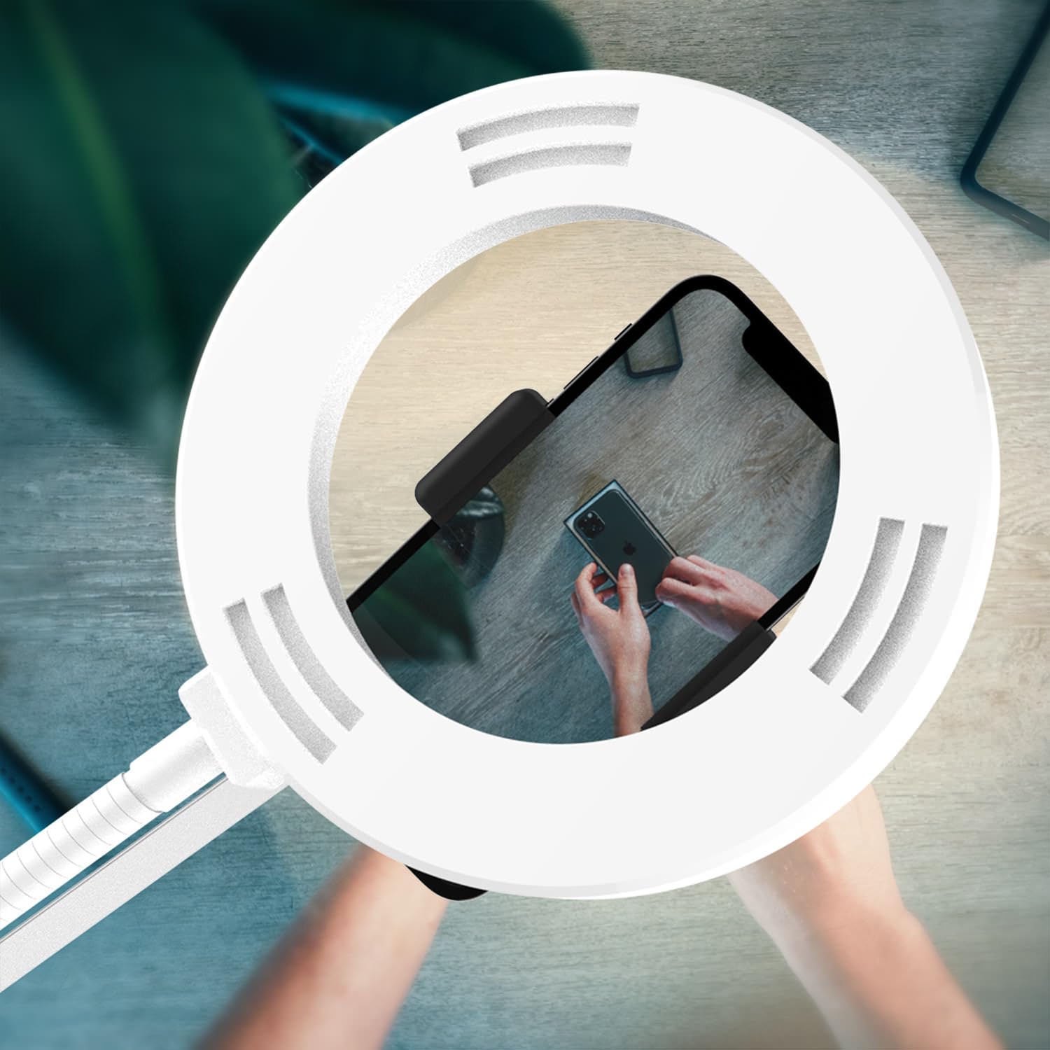 Pozliv White Overhead Camera Mount With Ring Light, Desk Flexible Articulating Phone Arm Stand Compatible With Iphone, Content C