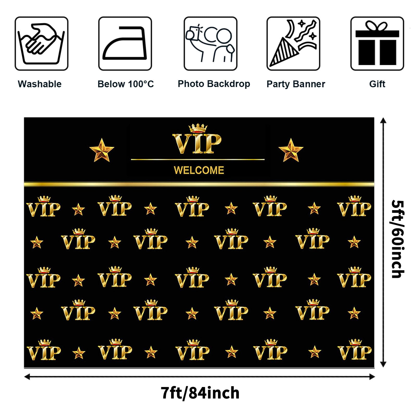 Avezano Vip Photography Backdrop Royal Crown Black Gold Baby Shower Graduation Prom Birthday Party Banner Photo Studio Backgroun