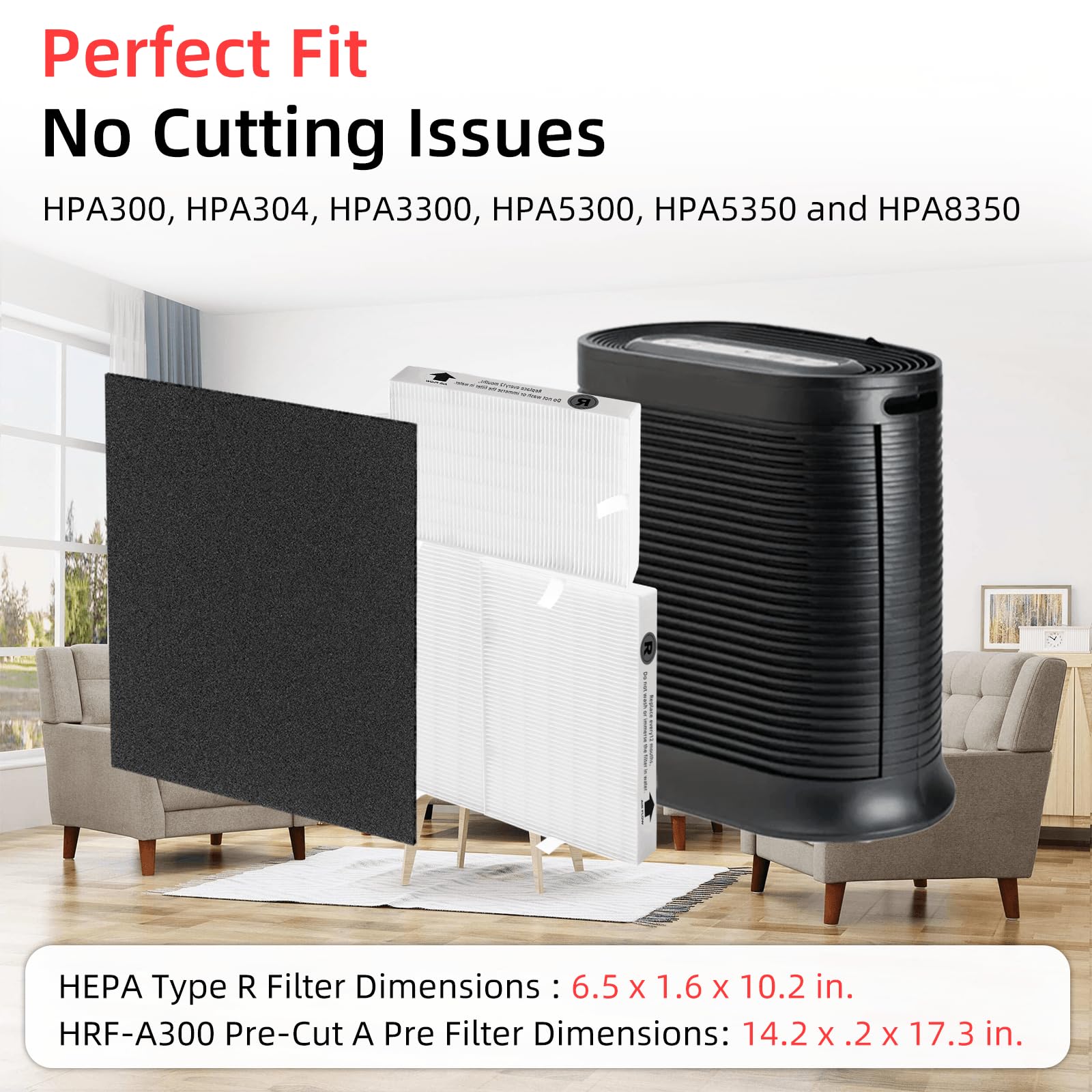 HPA300 HEPA Filter Replacement for Honeywell Air Purifier - 6 HEPA R Filters & 8 Carbon Pre-filters by APPLIANCEMATES, Black/White