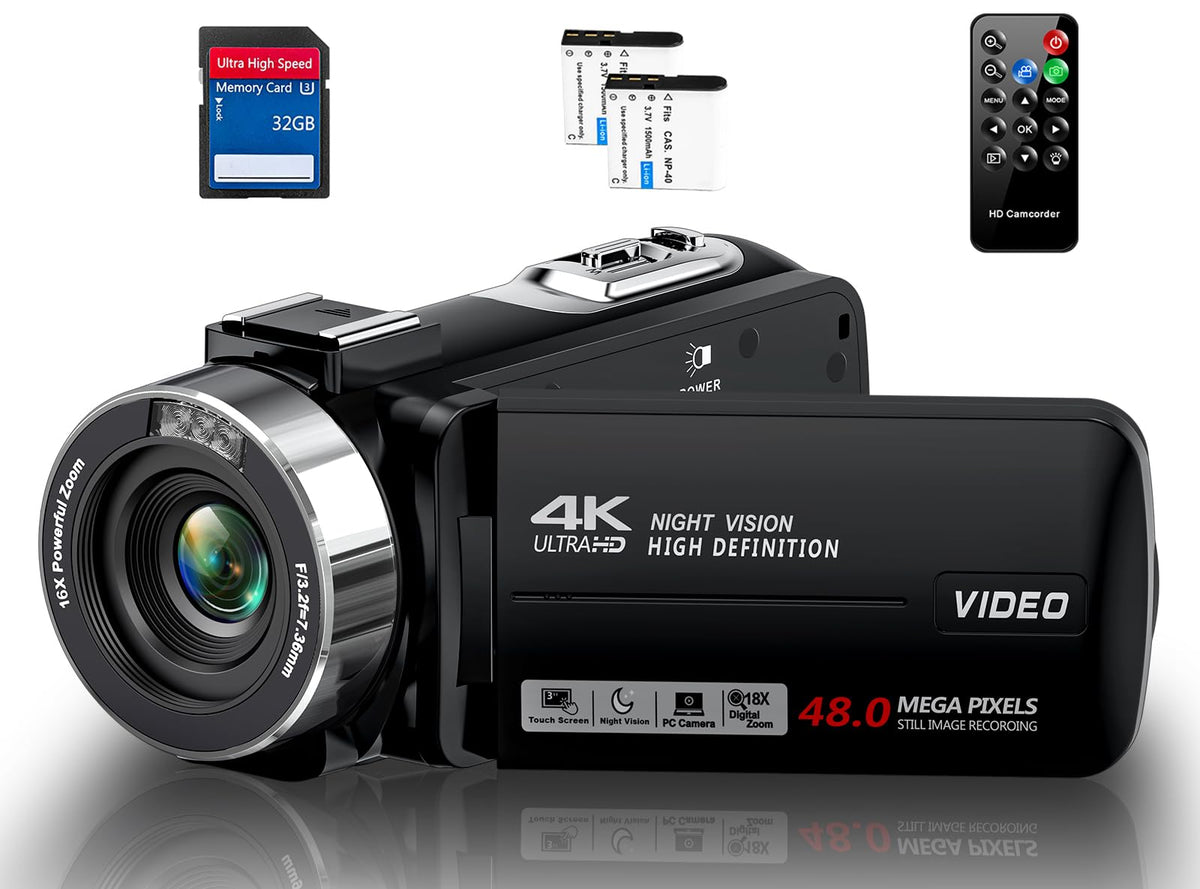 Thpacip Video Camera Camcorder 4K 48Mp 30Fps With Ir Night Vision,18X Digital Zoom Camera Recorder 3.0'' Lcd Touch Screen Vloggi