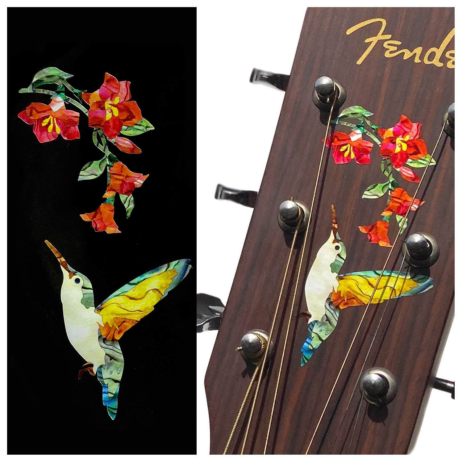 Inlay Sticker Decal For Guitars, Bass & Ukuleles   Hummingbird & Flowers