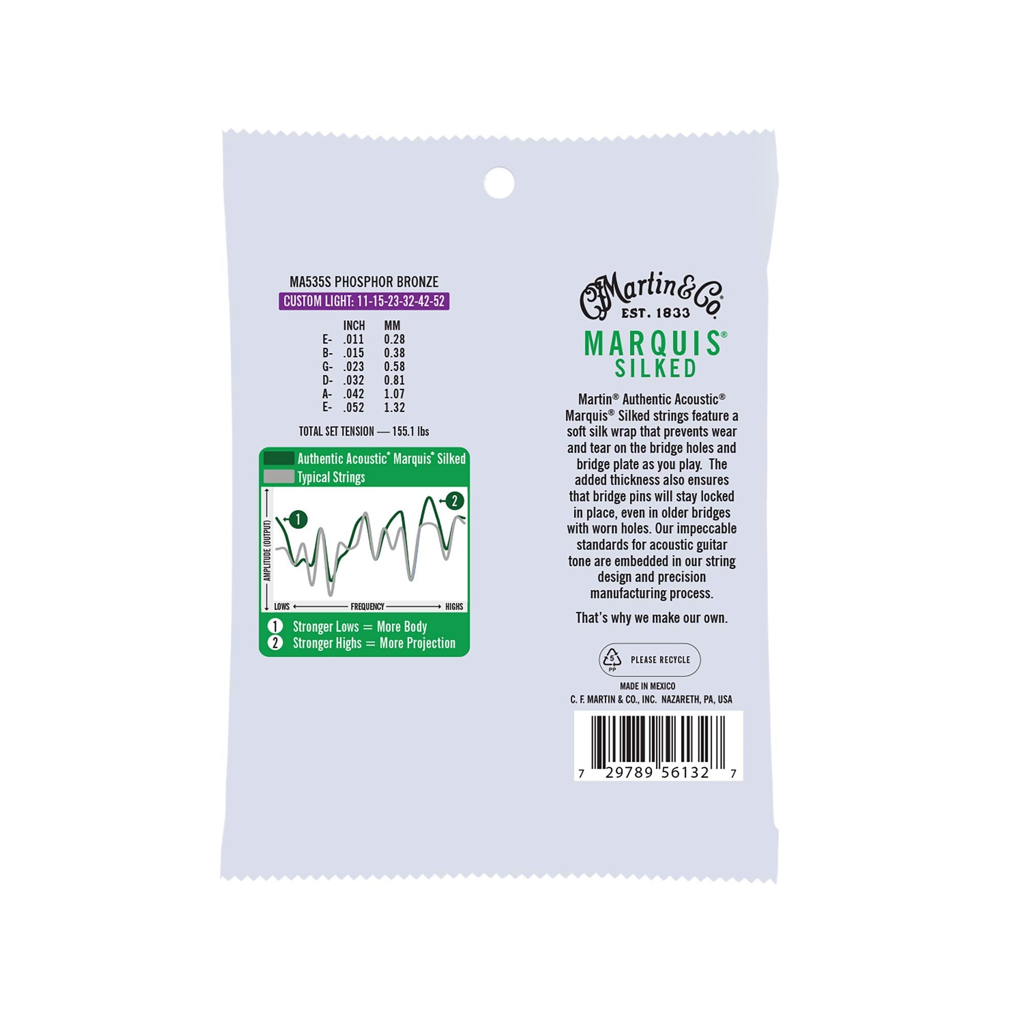 Martin Authentic Acoustic Marquis Silked Guitar Strings - Phosphor Bronze, Custom Light Gauge | Warm, Balanced Tone With Bridge