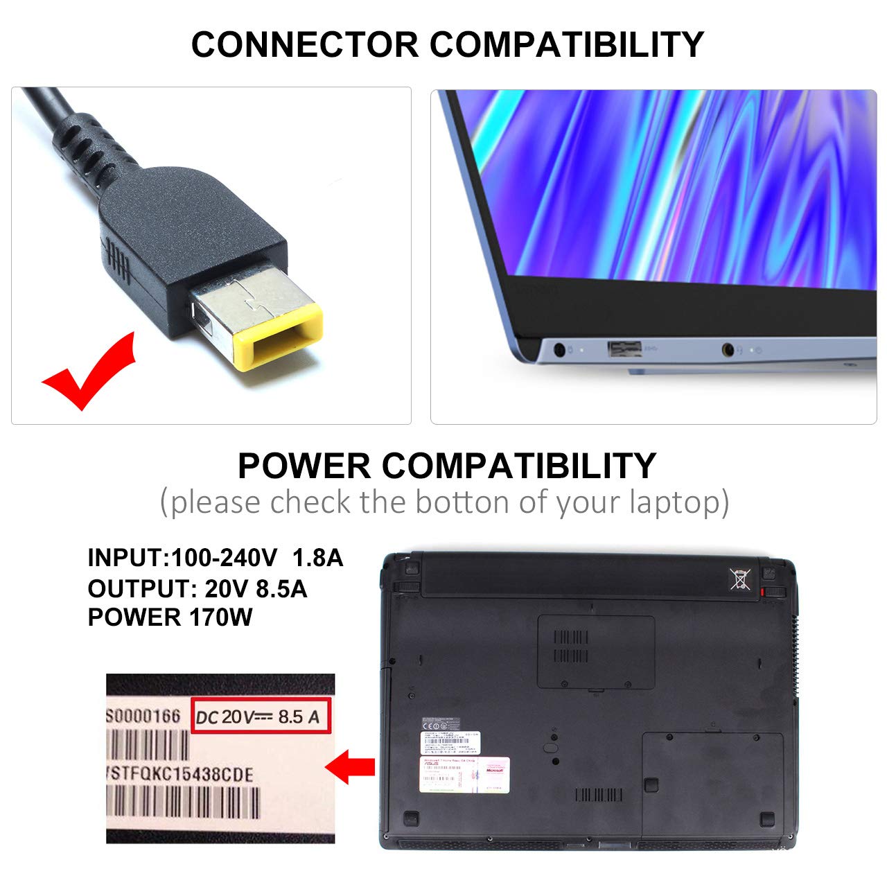 New 170W 20V Power Ac Charger Replace For Lenovo Thinkpad E440 E450 E555 P50 P51 P70 W540 W541 Yoga 15 45N0487 4X20E50574 Adl170
