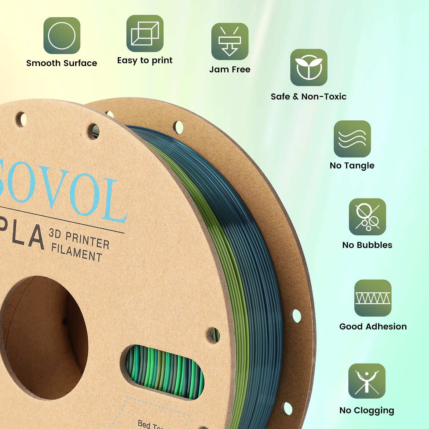 Sovol 3D Printer Silk Shiny Multicolored Fast Change Rainbow Pla 1Kg (2.2 Lbs) Spool 3D Printing Materials, Wiring Tightness, Di