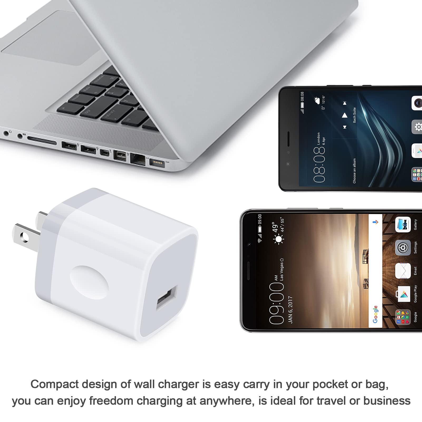 Iphone Wall Charger Adapter Usb Charging, 5Pack Single Port Usb Wall Plug In Phone Charger Cube Box Head Travel Power Blocks Bri