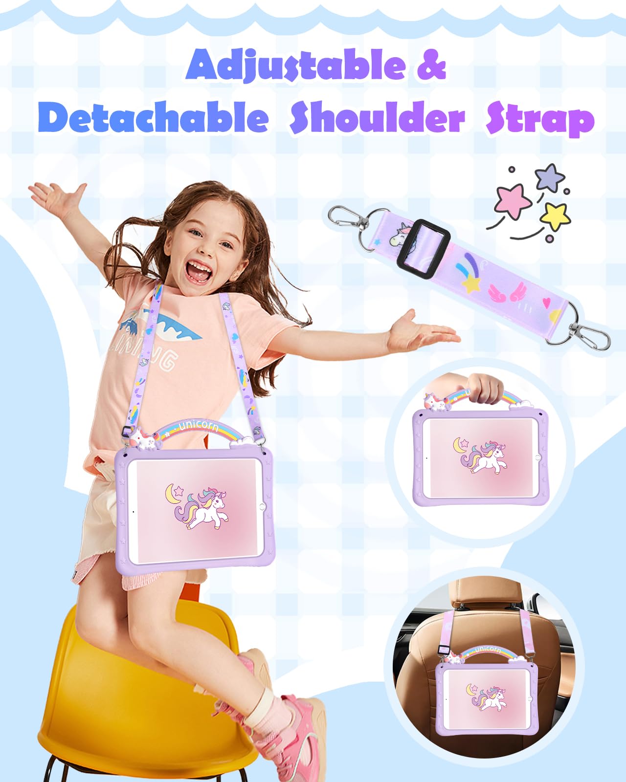 Wazzasoft For Ipad 9Th/8Th/7Th Generation Case 10.2 Inch Girls Cute Girly Cartoon Kawaii Purple 3D Design Cover With Stand & Str